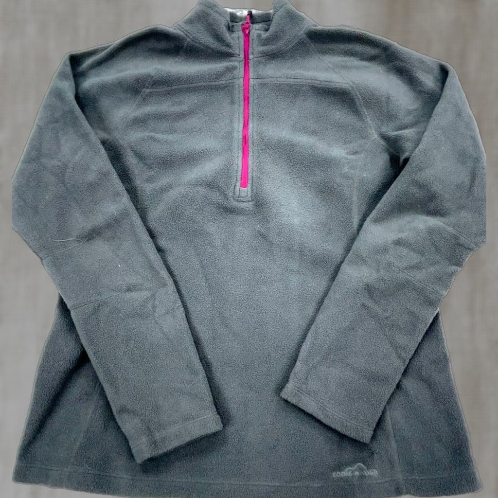 Eddie Bauer Eddie Bauer Women L Gray Pink Fleece Pullover 1/4 Zip Jacket - Sweater Casual Mositure Wicking All Seasons Long Sleeve Regular Fit Size L / US 10 / IT 46 - 1 Thumbnail
