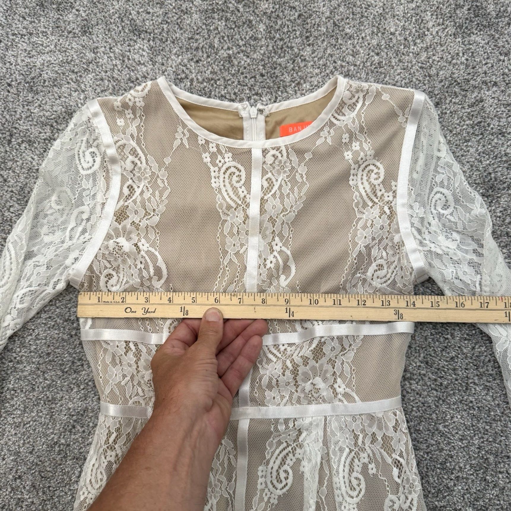Vintage Ban Jul Lace Dress A-Line Long Sleeve Knee Length Lined White Floral Party Cocktail Bridal Feminine Boho Chic Medium Women Regular Size M / US 6-8 / IT 42-44 - 2 Thumbnail