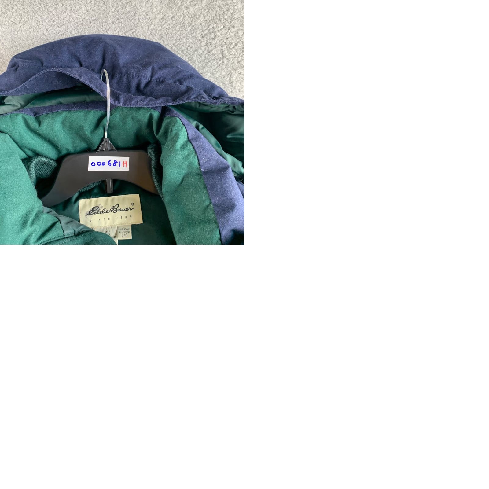 Eddie Bauer Jacket Mens Large Blue Goose Down Insulated Parka Hooded Heavy Coat
