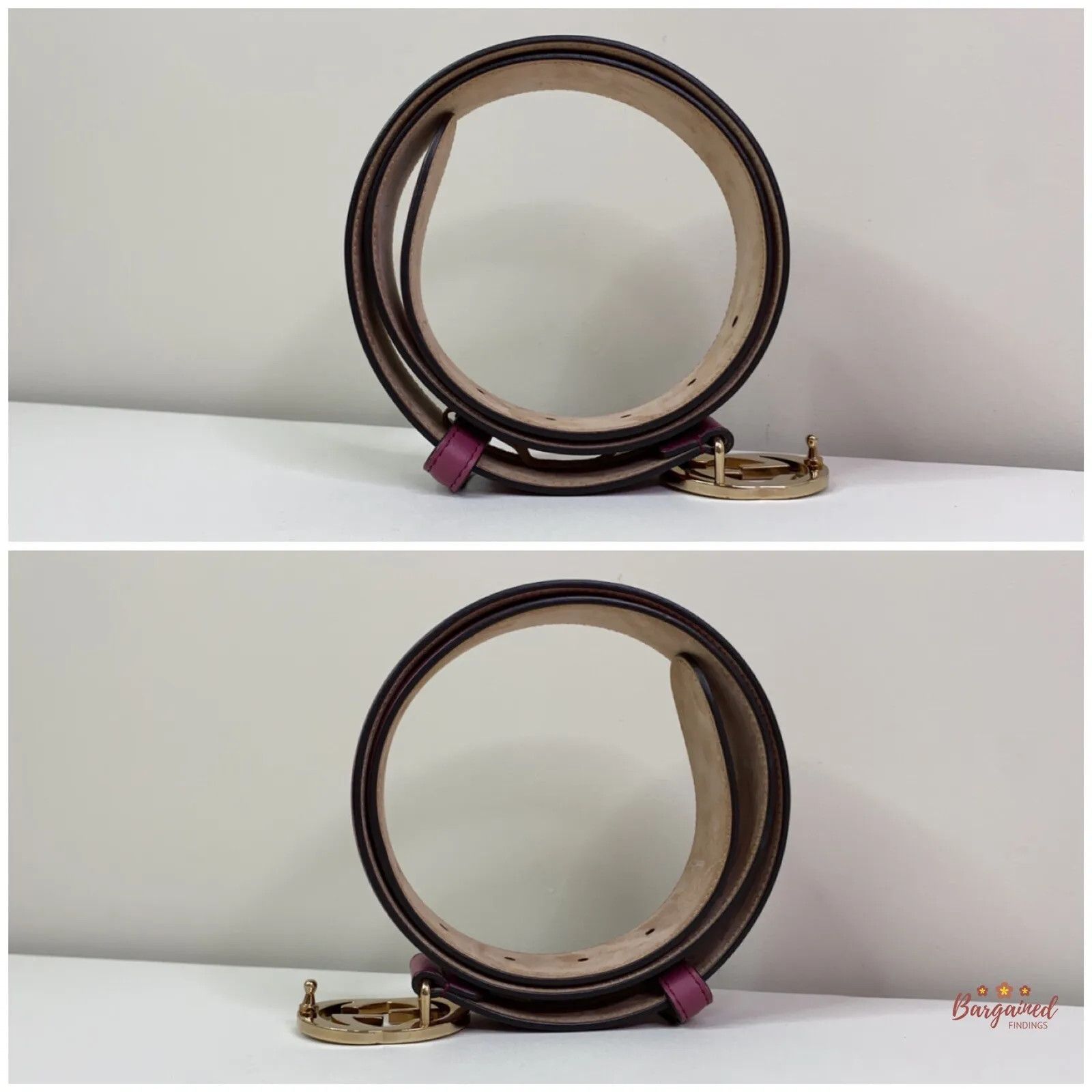 Gucci Gucci Pink Calfskin Leather Gold Interlocking G Buckle Belt Size 30 - 9 Thumbnail