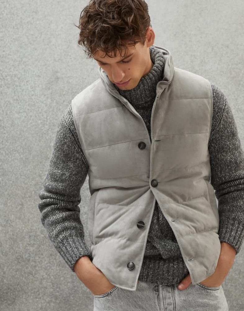 Brunello Cucinelli o1w1db10924 Padded Leather Vest in Light Grey Size 44R - 1 Preview