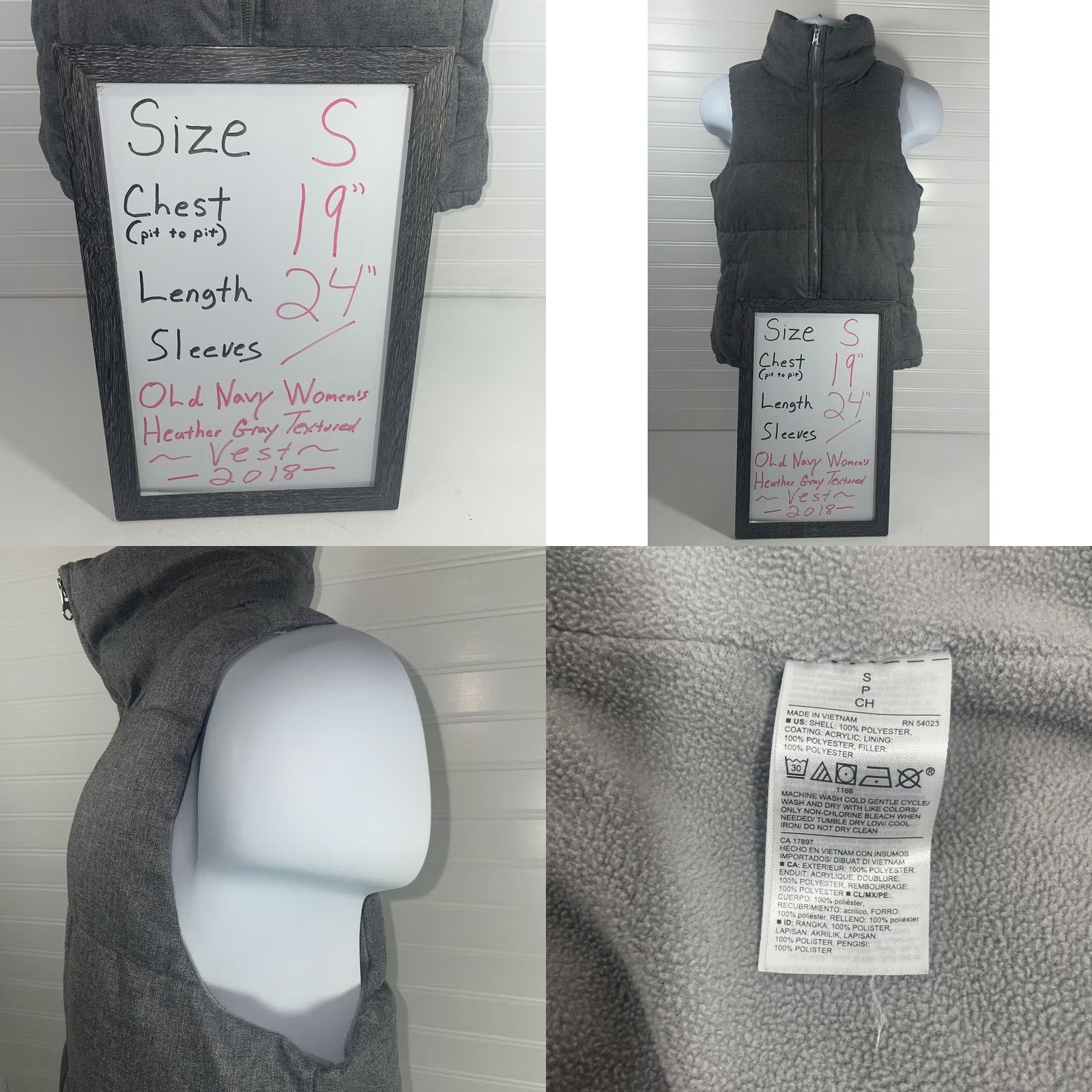 Old Navy Old Navy Women's Quilted Vest - Gray - Small - High Neck Zip - 19-24 in Chest Size S / US 4 / IT 40 - 9 Thumbnail