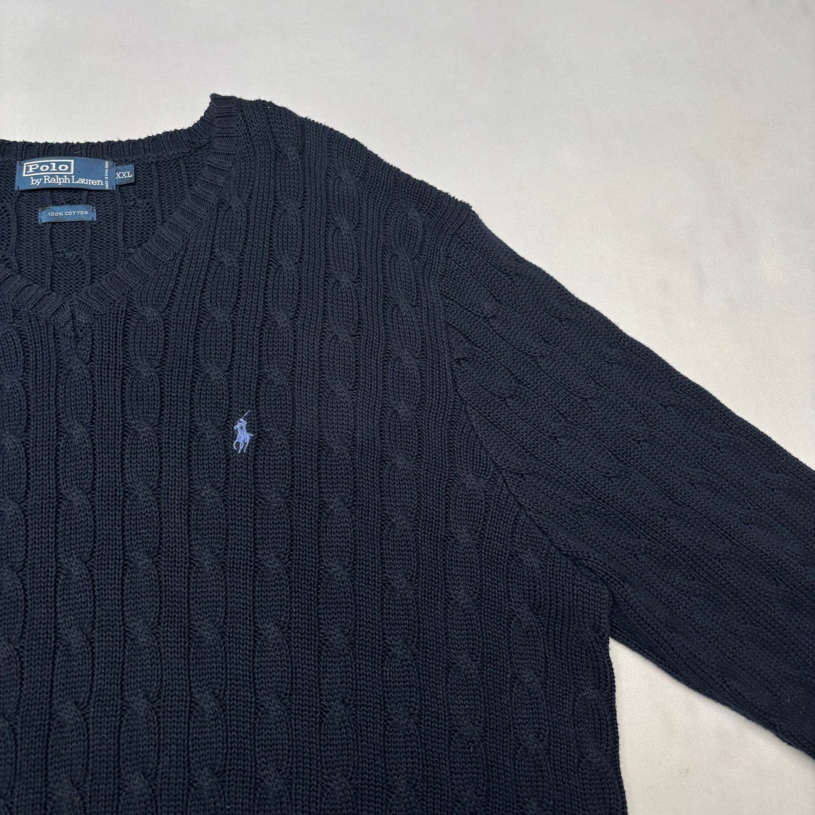 Polo Ralph Lauren × Vintage Vintage 90s Polo Ralph Lauren Cable Knit V Neck Sweater 2XL Size US XXL / EU 58 / 5 - 2 Thumbnail
