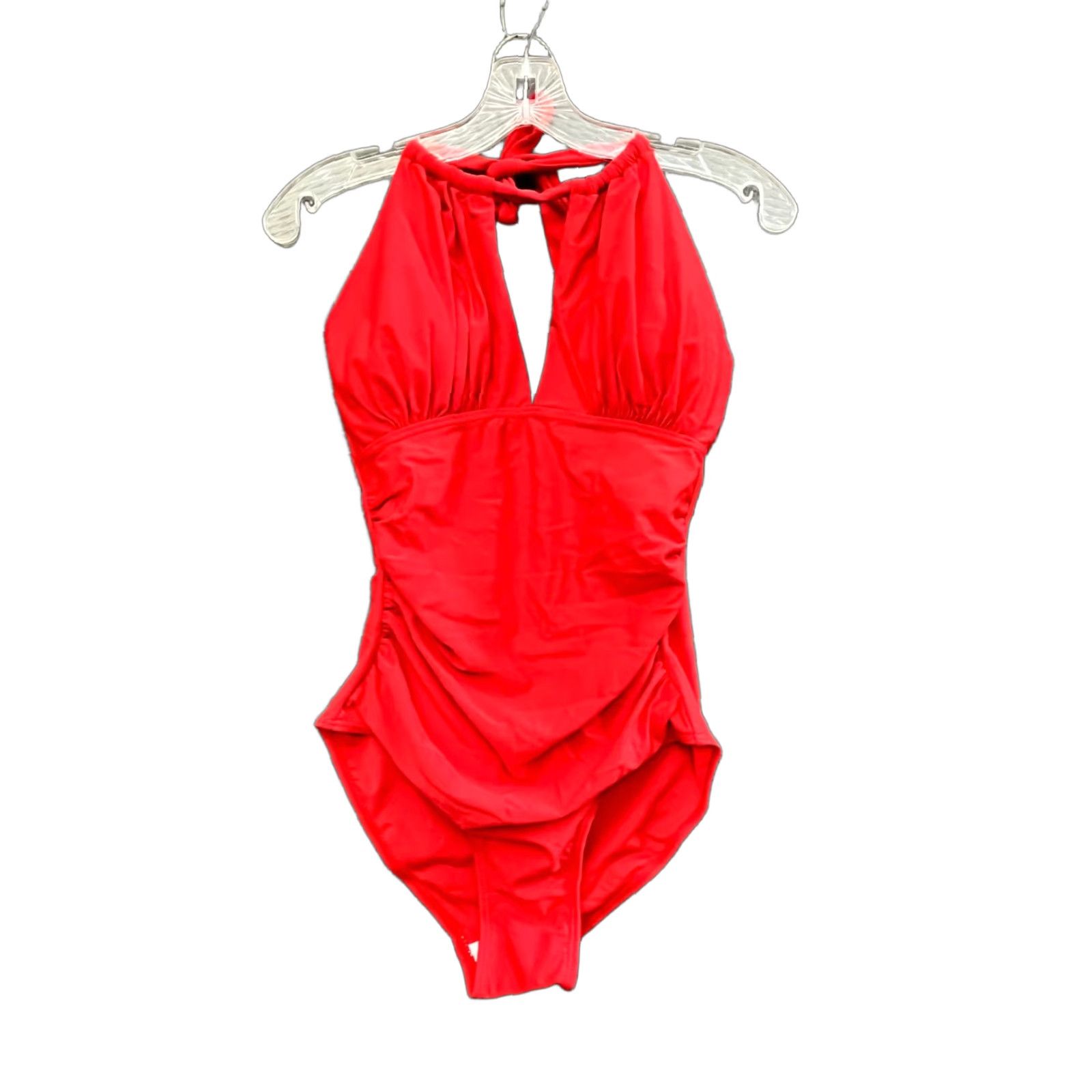 Vintage Red Halter Neck Women's Ruching One Piece Swimsuit Size S Size ONE SIZE - 1 Thumbnail