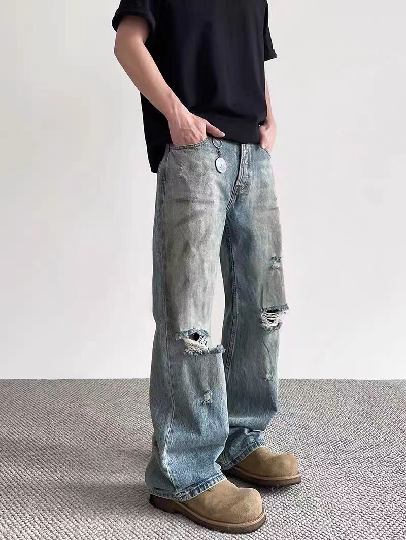 Japanese Brand × Jean Vintage Washed Dirty Ripped Straight Leg Wide Jeans Size US 34 / EU 50 - 2 Thumbnail