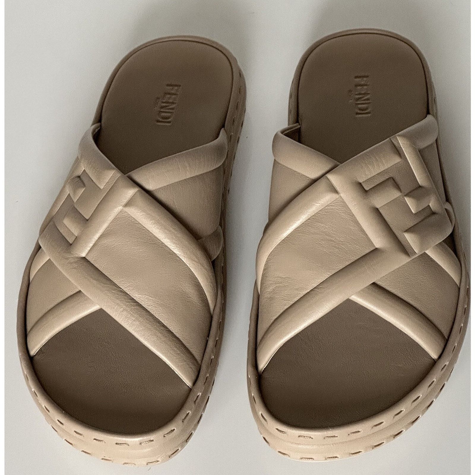 Fendi Men's FF Calf Leather Sandals Beige 9 US/8 UK 7X1501