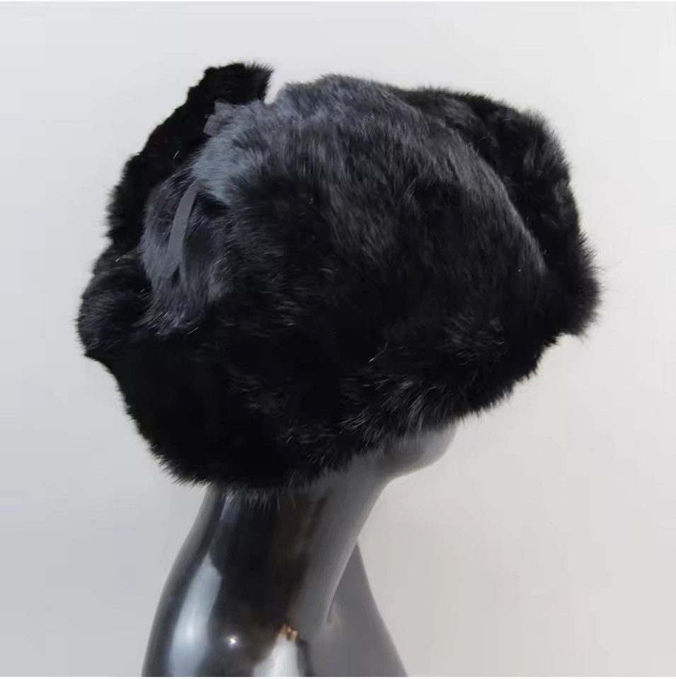 Japanese Brand Luxury Black Rabbit Fur Trapper Hat Unisex Winter Size XL Size ONE SIZE - 4 Thumbnail