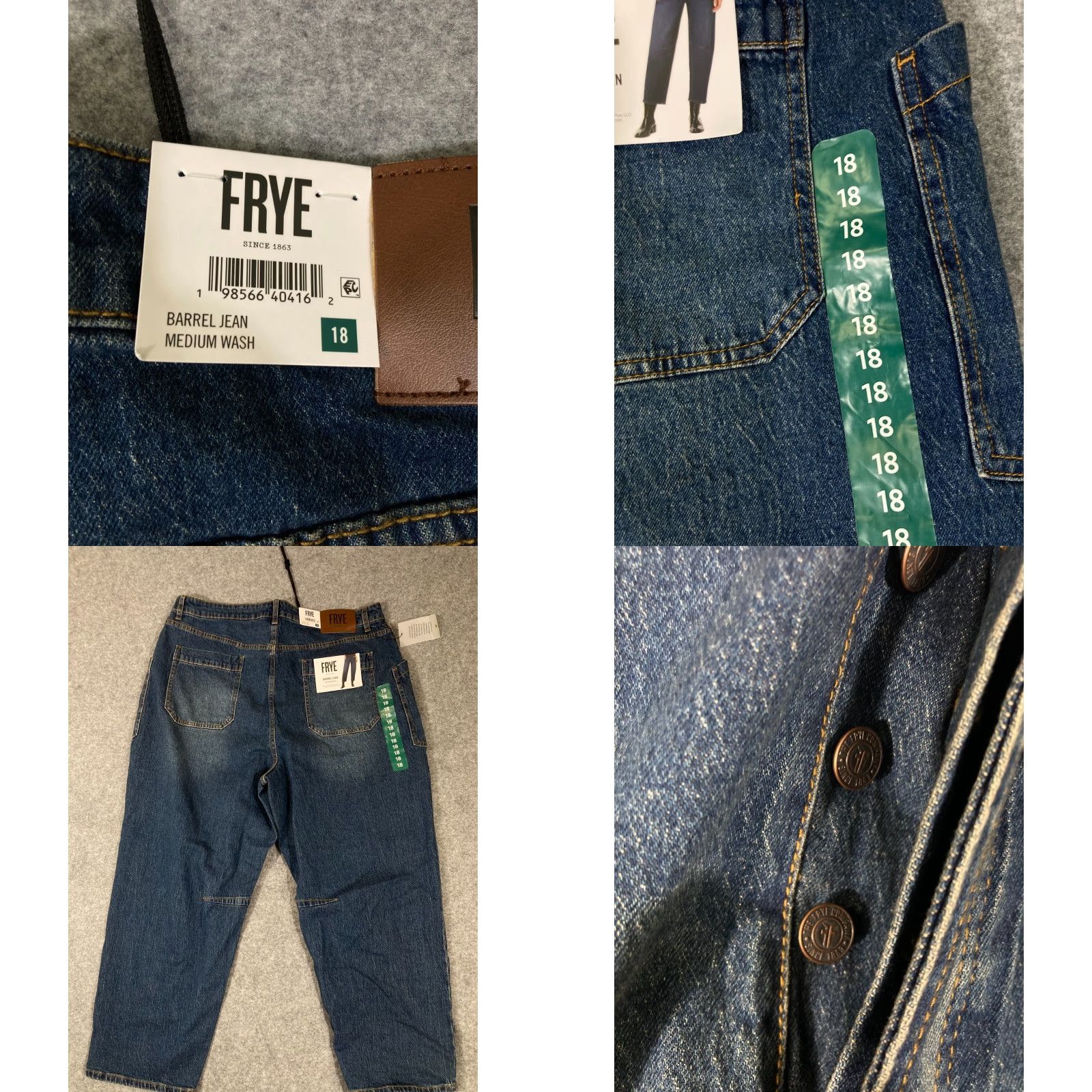 Frye Frye Barrel Jeans Womens 18 Blue Button Fly 5-Pockets Medium Wash Outdoor NWT Size 40" / US 18 - 8 Thumbnail