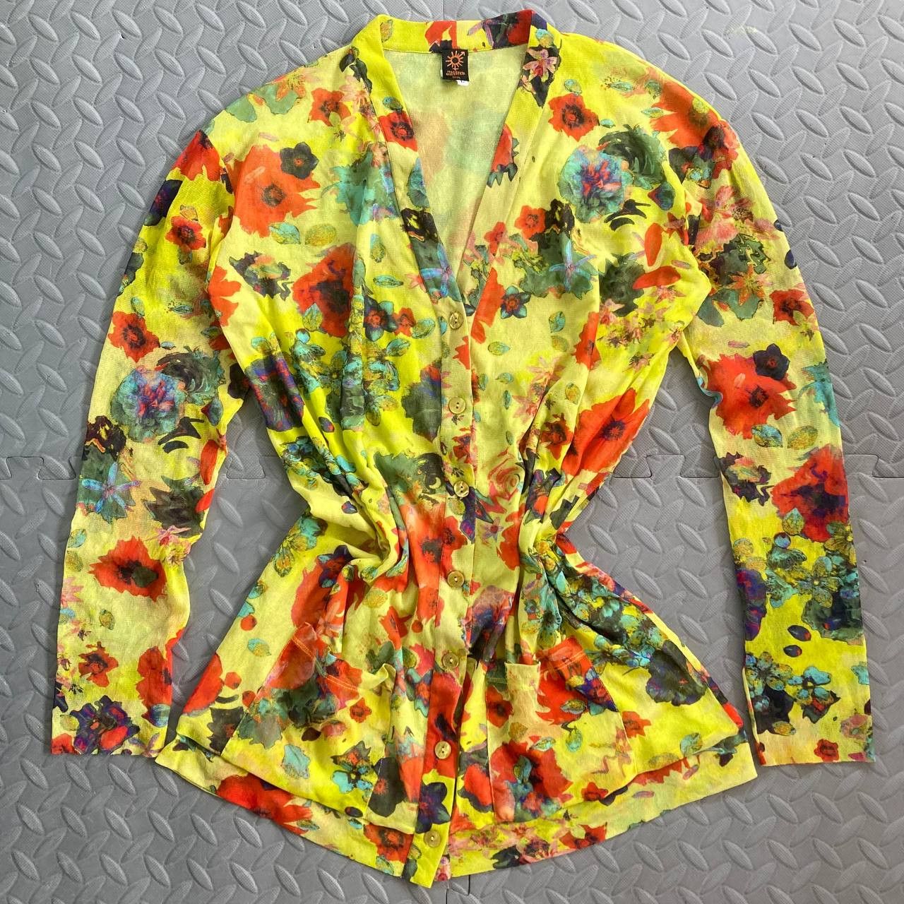 Jean Paul Gaultier Soleil – Sheer Mesh Floral Buttoned Cardigan Size L / US 10 / IT 46 - 1 Thumbnail