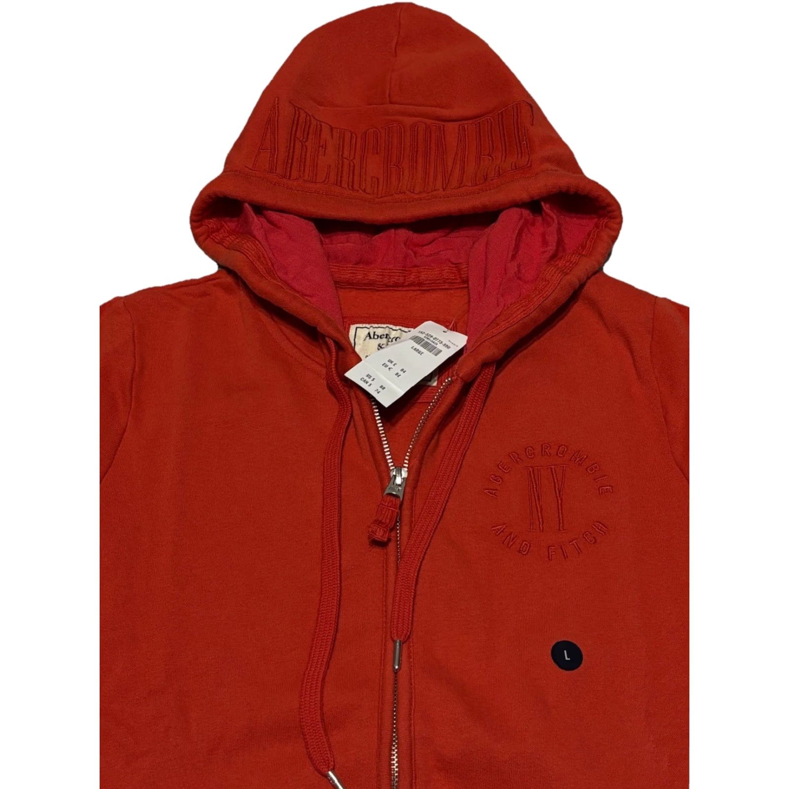 Abercrombie & Fitch Logo Hoodie NY Womens L Orange Full Zip Sweatshirt Y2K NWT