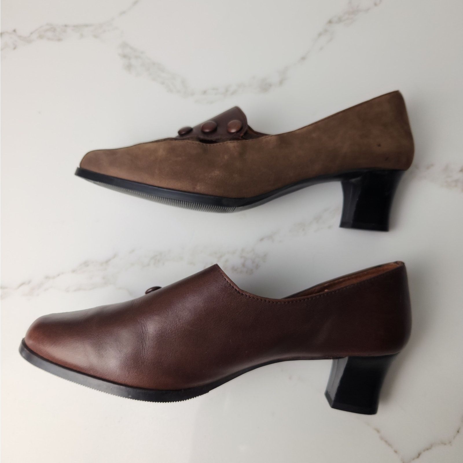 Other Vintage 80s Leather Suede Brown Heels Pumps 8-8 1/2 Sabotage Size US 8 / IT 38 - 10 Thumbnail