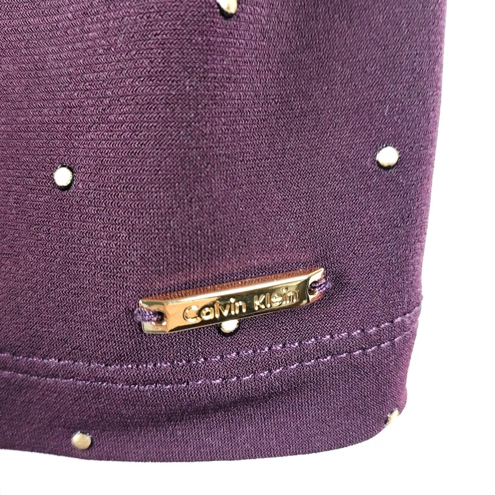 Calvin Klein Calvin Klein Womens Blouse Short Sleeve Knit Top Studded Plum Burgundy Collection Regular L Womens Size L / US 10 / IT 46 - 3 Thumbnail