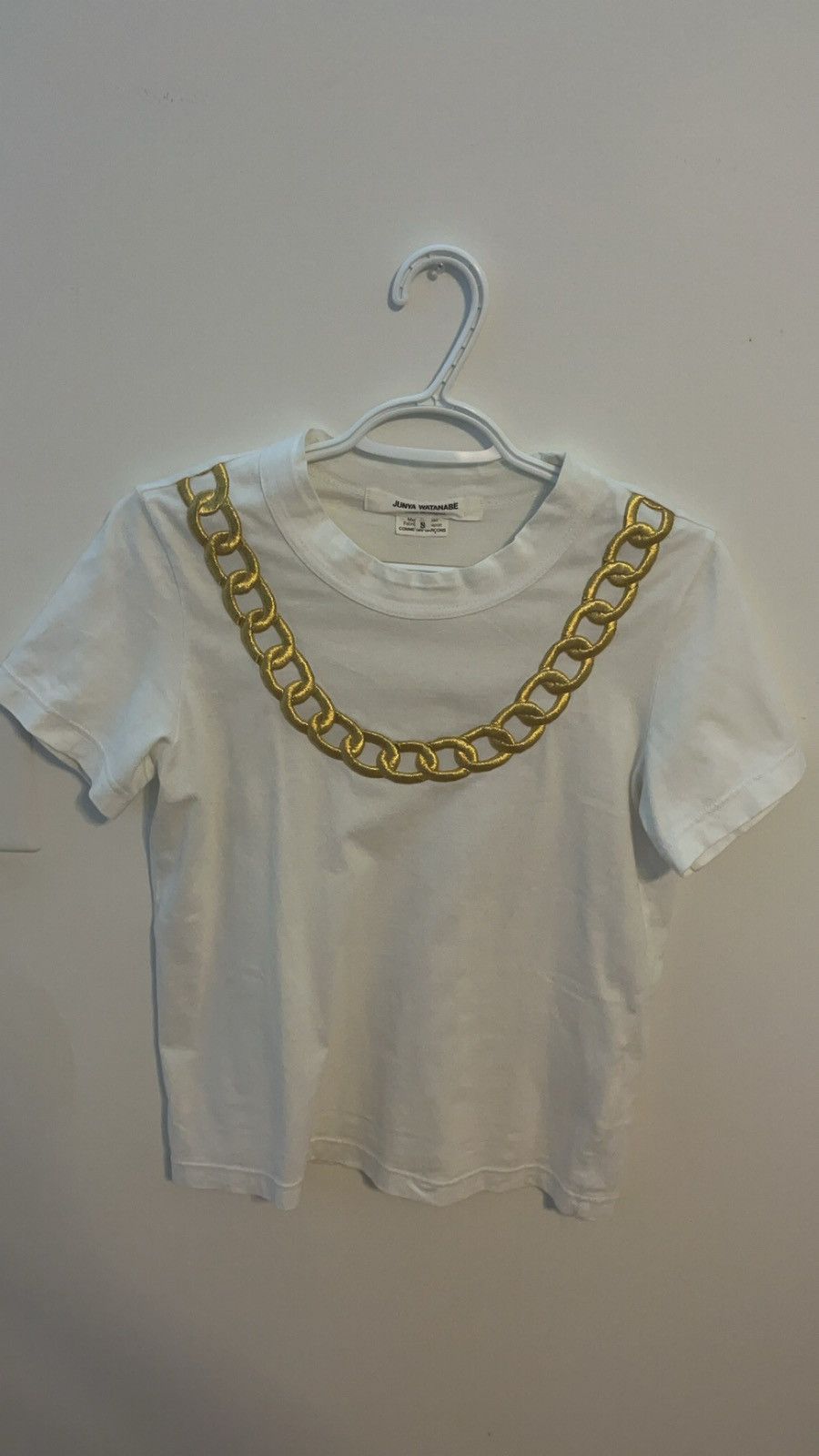 image of Archival Clothing x Comme Des Garcons Junya Watanabe Chain Embroidery T Shirt in White (Size Small)