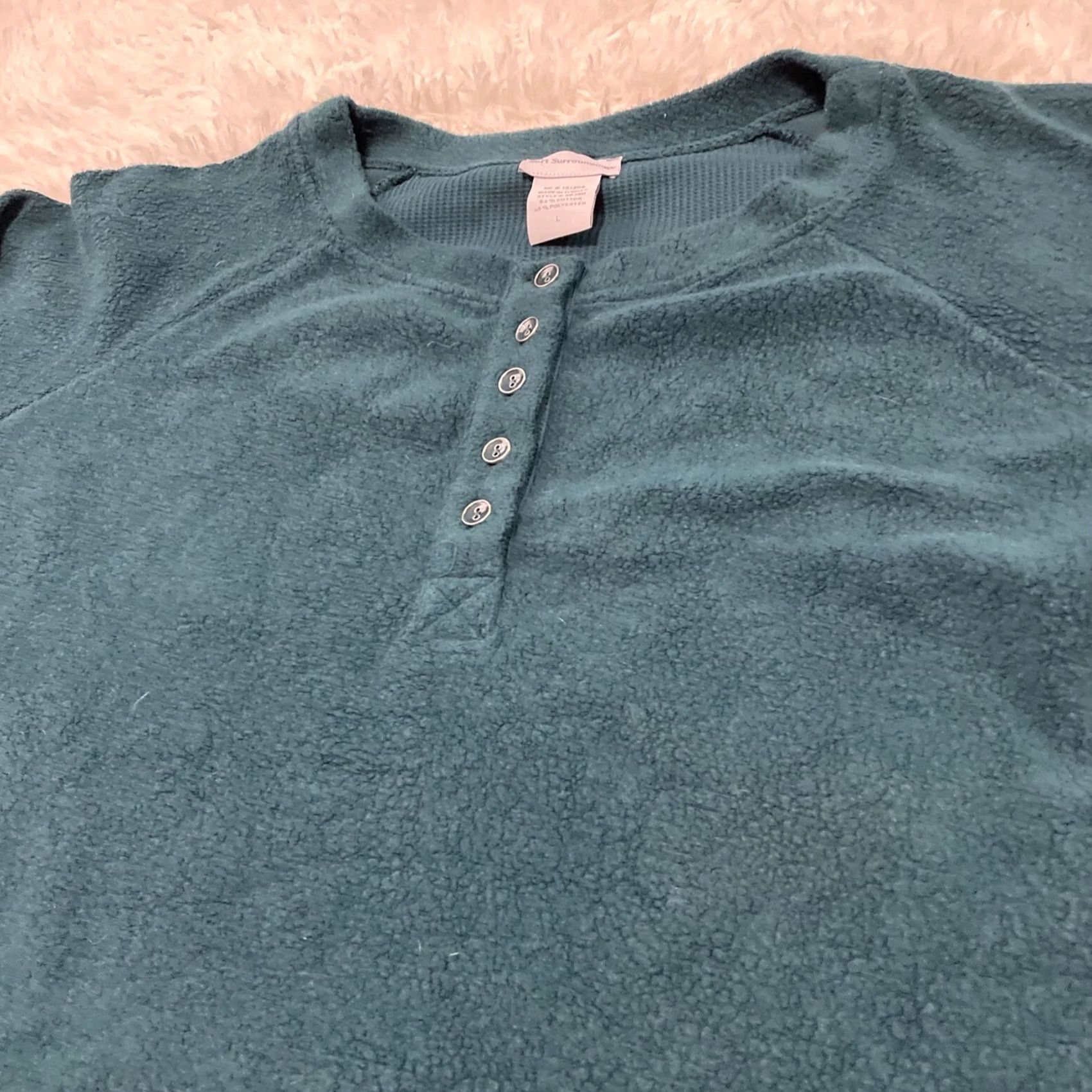 Soft Surroundings SOFT SURROUNDINGS Fleece Sweater Women's L Green Henley Button Long Sleeve Casual Warm Layer 90s Womens Size L / US 10 / IT 46 - 4 Thumbnail
