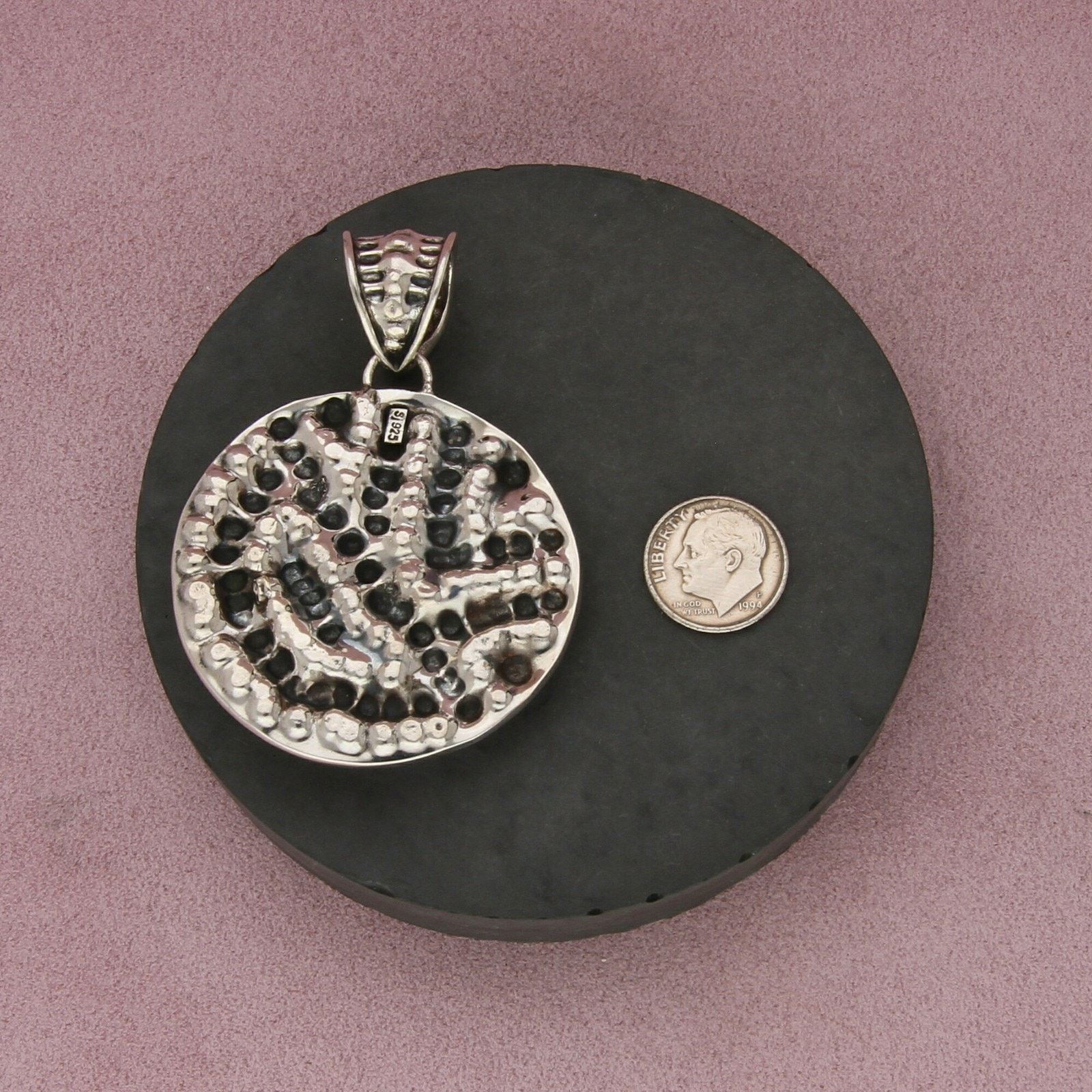 Sterling Silver sajen sterling silver large texture pearl disc pendant Size ONE SIZE - 3 Thumbnail