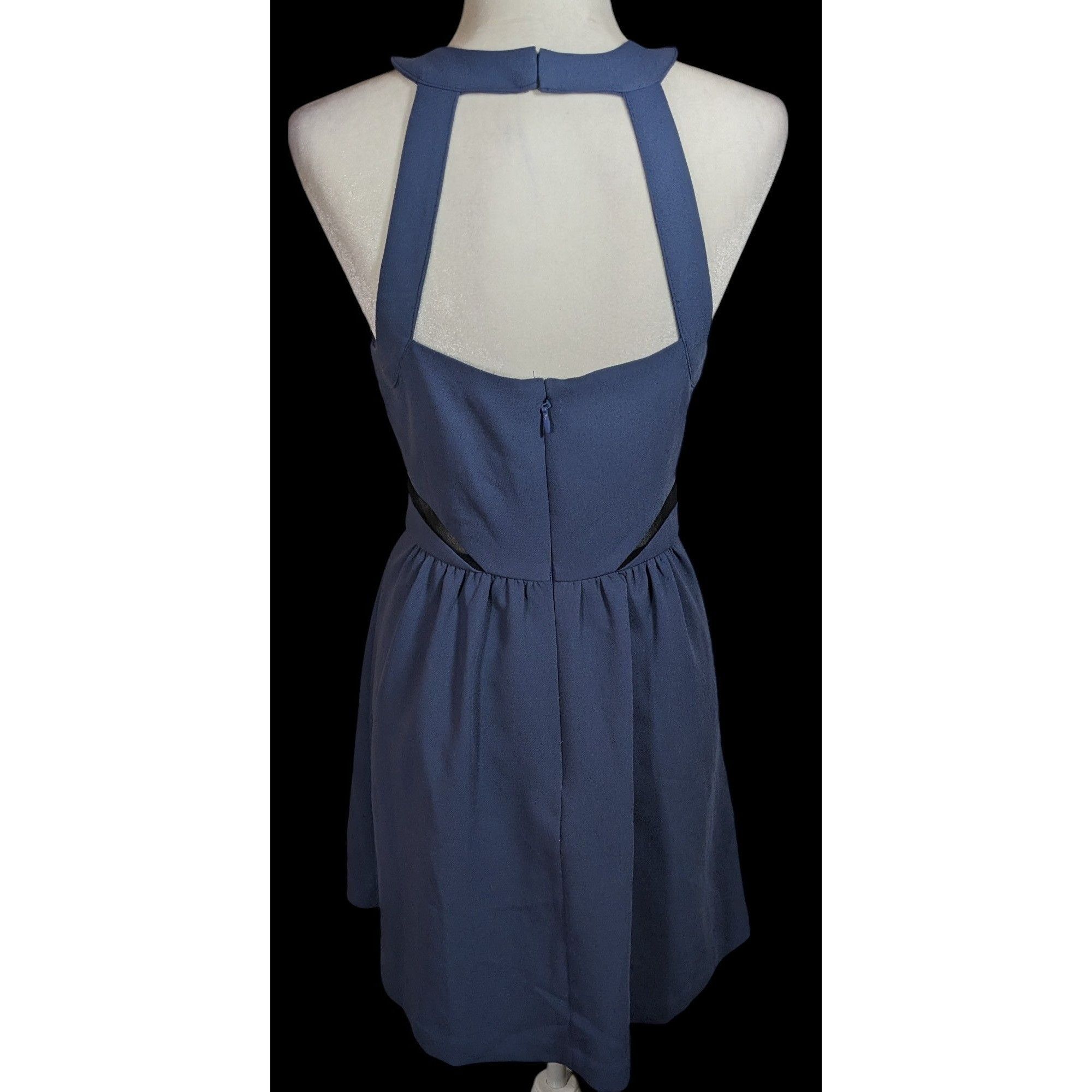 BCBGeneration BCBGeneration Blue Open Back Dress With Black Mesh Cutouts Size S / US 4 / IT 40 - 2 Thumbnail