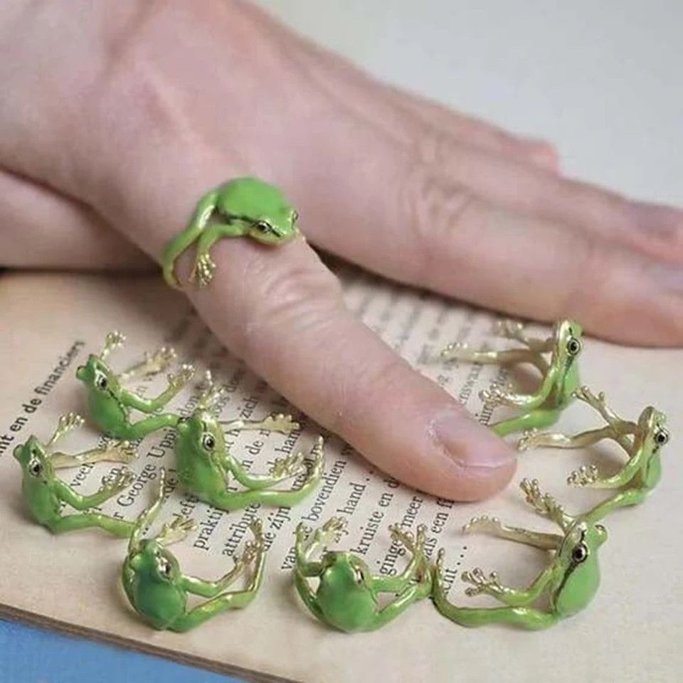 Jewelry × Vintage Exquisite green enamel frog open ring (1pair) Size ONE SIZE - 4 Thumbnail