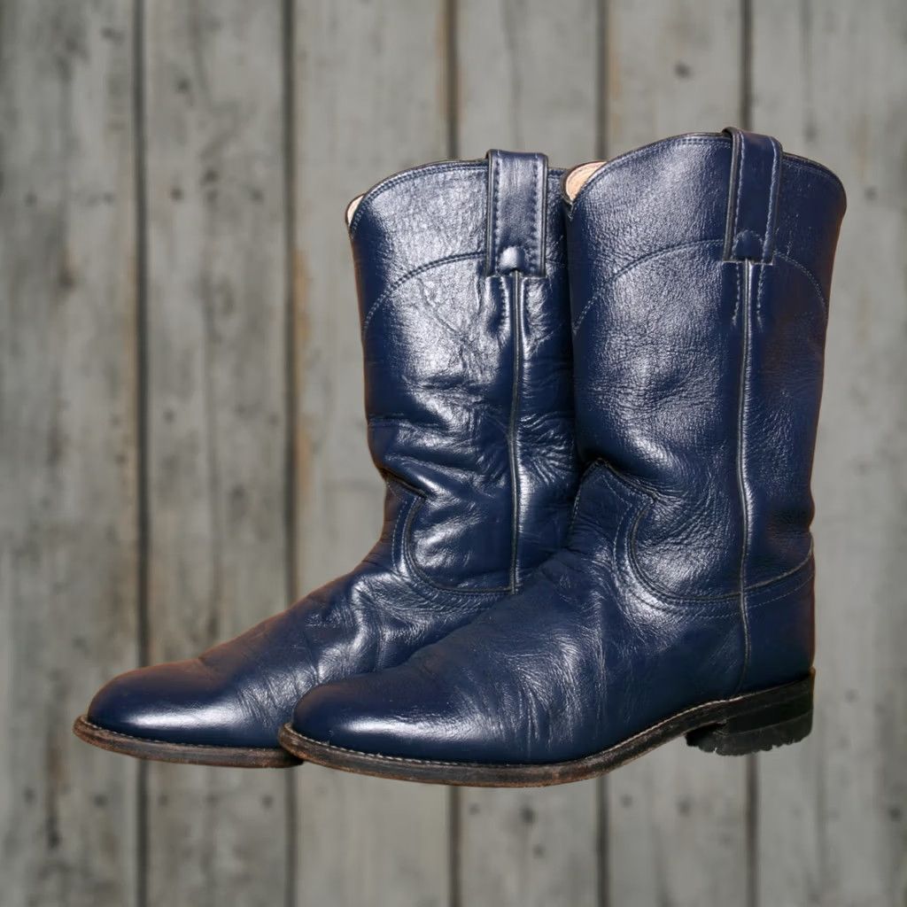 Justin Boots VINTAGE Justin Boots Western Boot Womens Size 6C Navy Blue Leather Pull On Mid-Calf Casual Cowboy Shoes Size US 6 / IT 36 - 1 Thumbnail