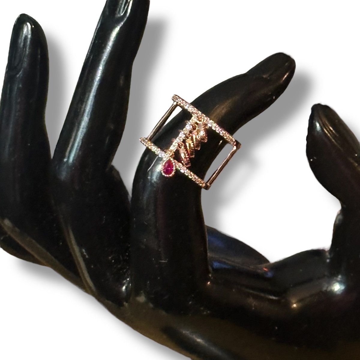 Bomb Party Bomb Party rose gold pink crystal dangles open ring Size ONE SIZE - 2 Thumbnail