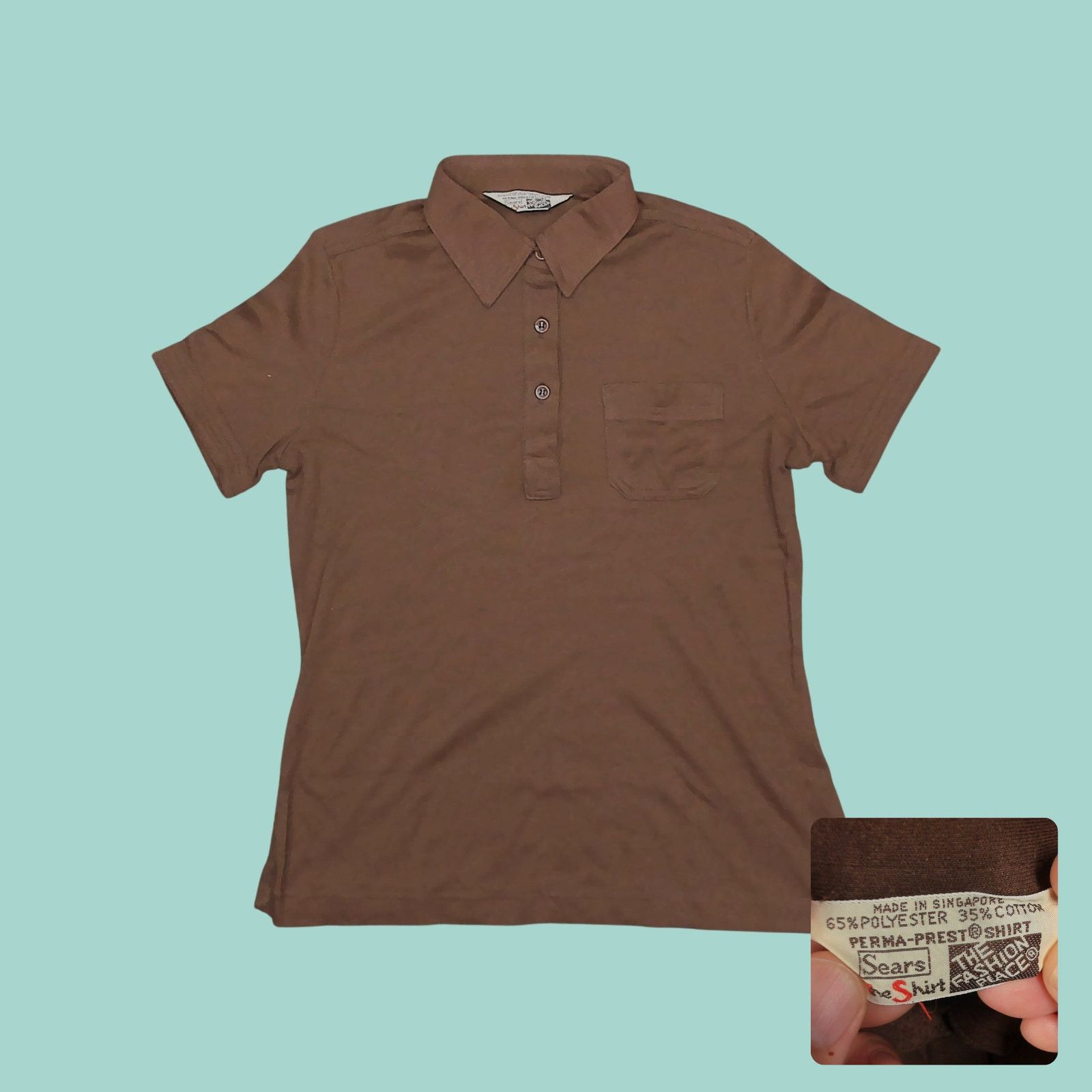 Sears Vintage / Sears / 80s Single Stitch Brown Cap Sleeve Polo Size L / US 10 / IT 46 - 1 Thumbnail