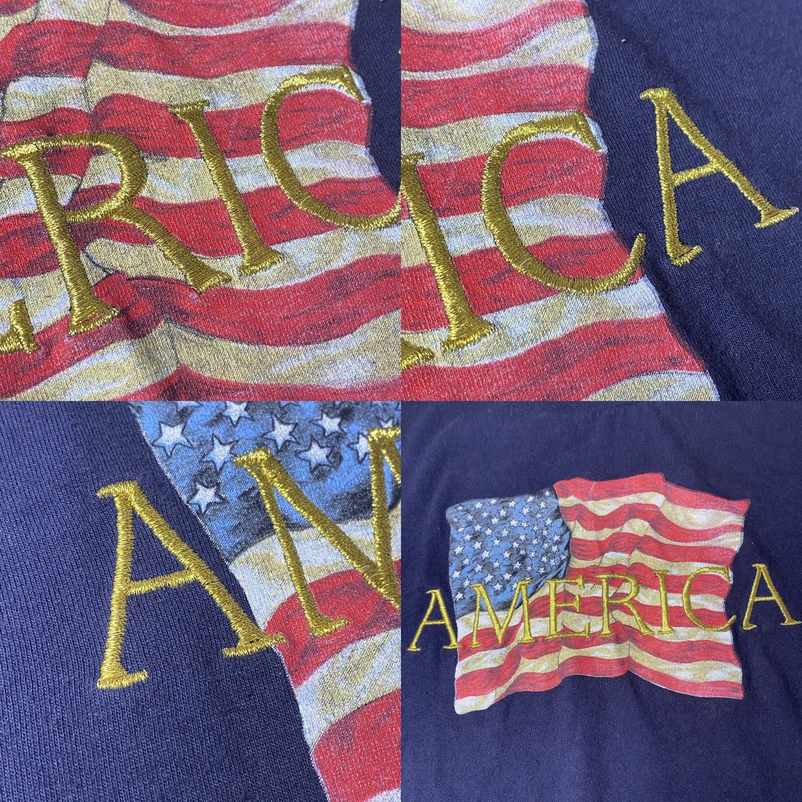 Anvil VTG Anvil USA Flag T-Shirt Men’s Embroidered Spell Out Single Stitch L Blue 1990s Sportswear/Beach Size US L / EU 52-54 / 3 - 10 Thumbnail
