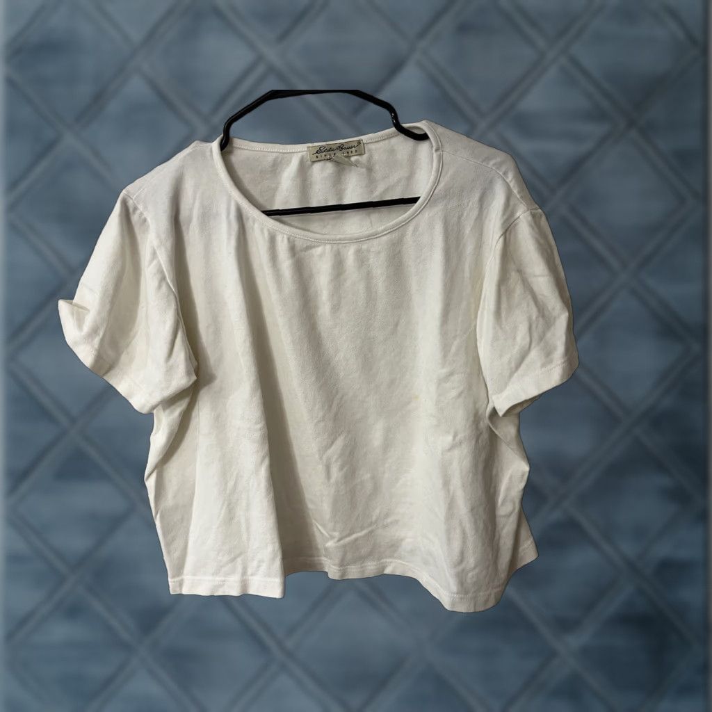 Eddie Bauer Eddie Bauer Shirt Women Large White Solid Crew Neck Short Sleeve Tee Size L / US 10 / IT 46 - 1 Thumbnail