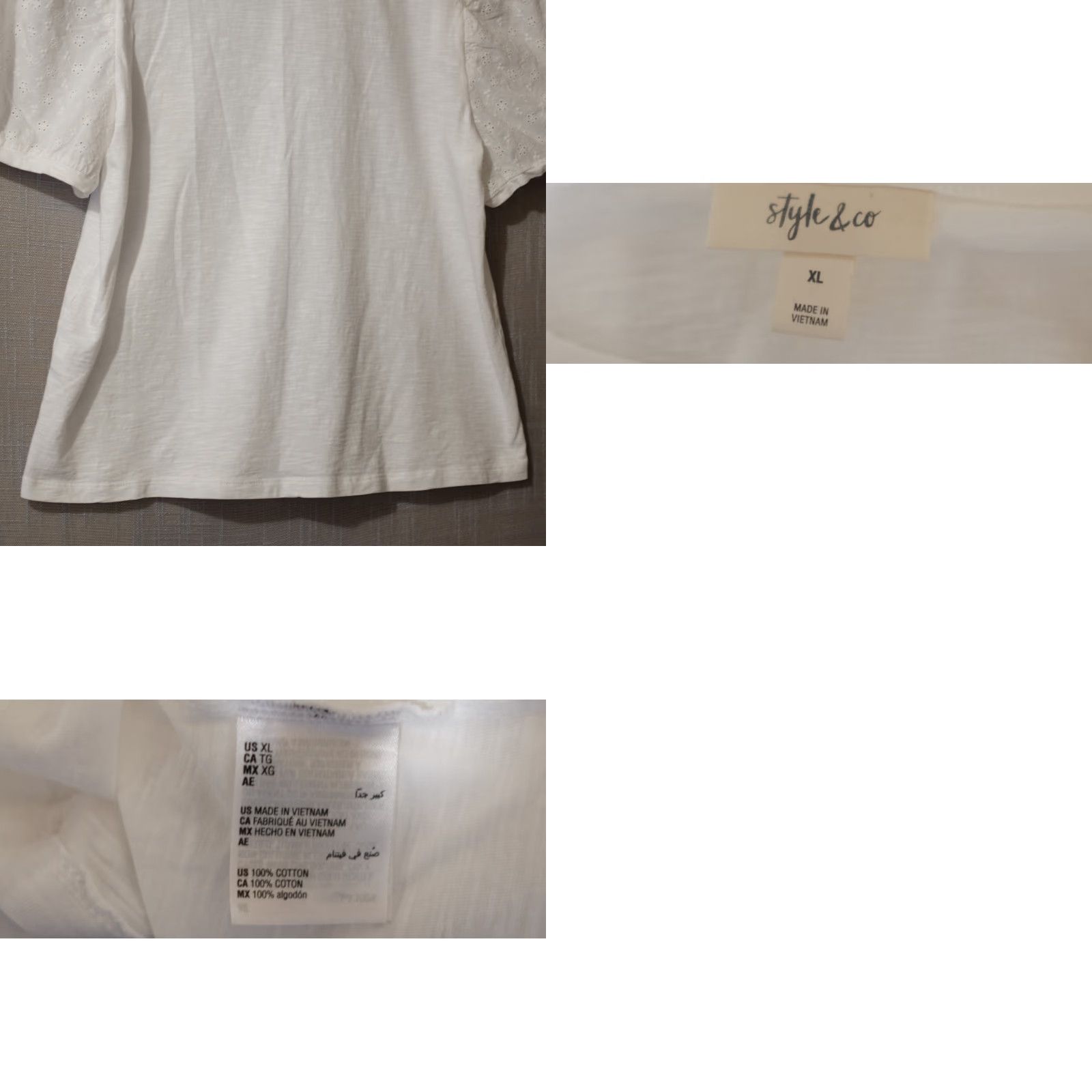 Style & Co Style & Co White Puff Short Sleeve Blouse Stretch Womens XL A2-29 Blouse Size XL / US 12-14 / IT 48-50 - 8 Thumbnail