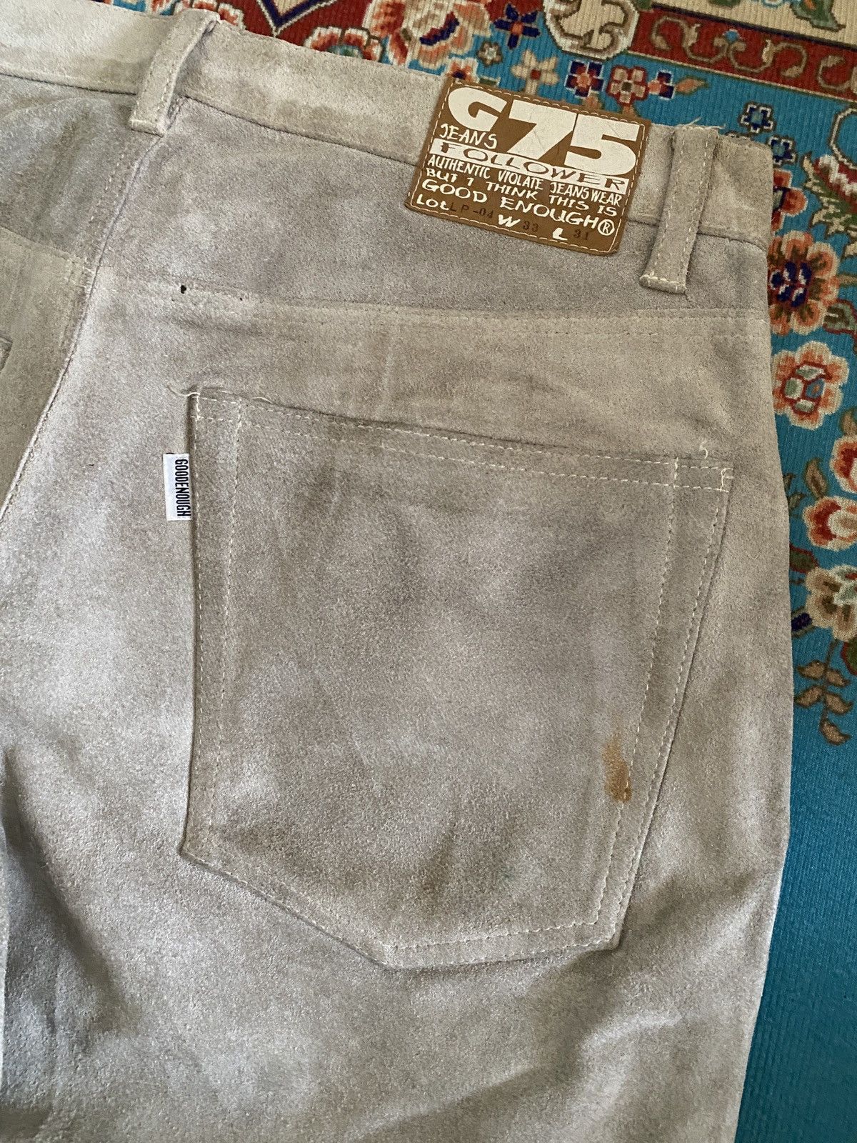 GOODENOUGH × Hiroshi Fujiwara × Japanese Brand Vintage 90s Good Enough Cowhide Suede Leather Pant Size US 30 / EU 46 - 11 Thumbnail