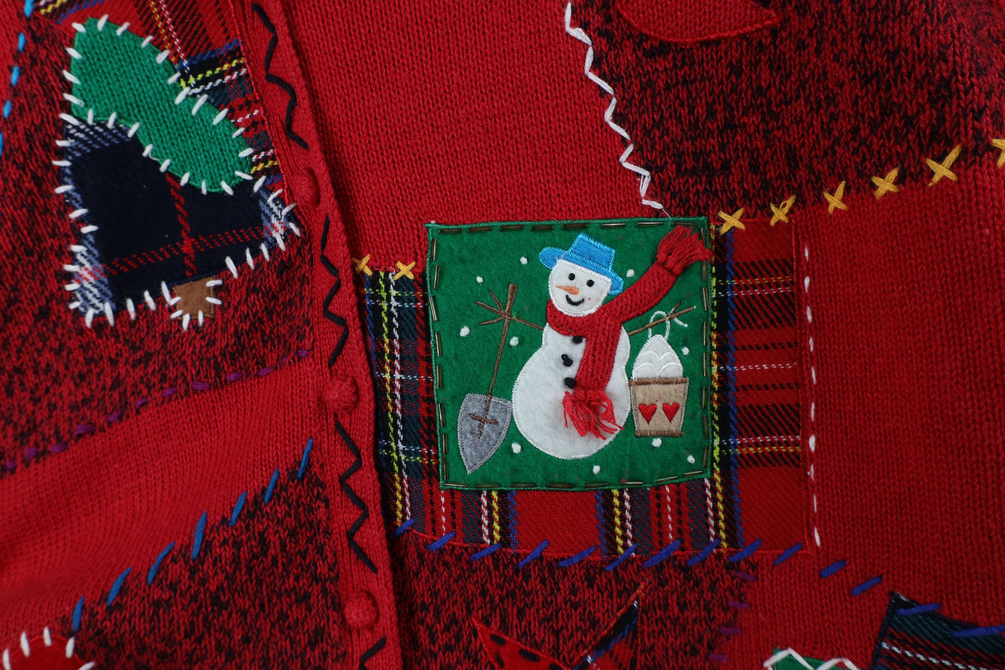 Vintage Vintage 90s Streetwear Snowman Patchwork Cardigan Sweater Size XL / US 12-14 / IT 48-50 - 9 Thumbnail