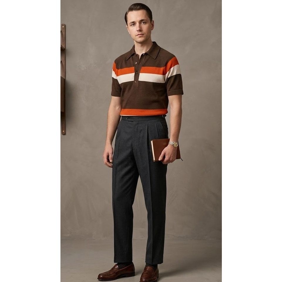 McGregor McGregor Scotch-Hi VTG 50s Striped Polo Collar Br/Wh/Red M Size US M / EU 48-50 / 2 - 1 Thumbnail