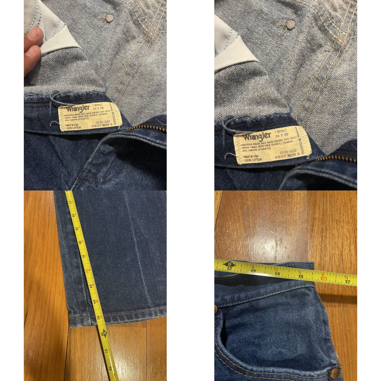 Wrangler VINTAGE Wrangler Cowboy Cut Jeans 13MWZ Denim 34x38 Blue Distressed 5-Pocket Mens Western Cowboy USA Size US 34 / EU 50 - 8 Thumbnail