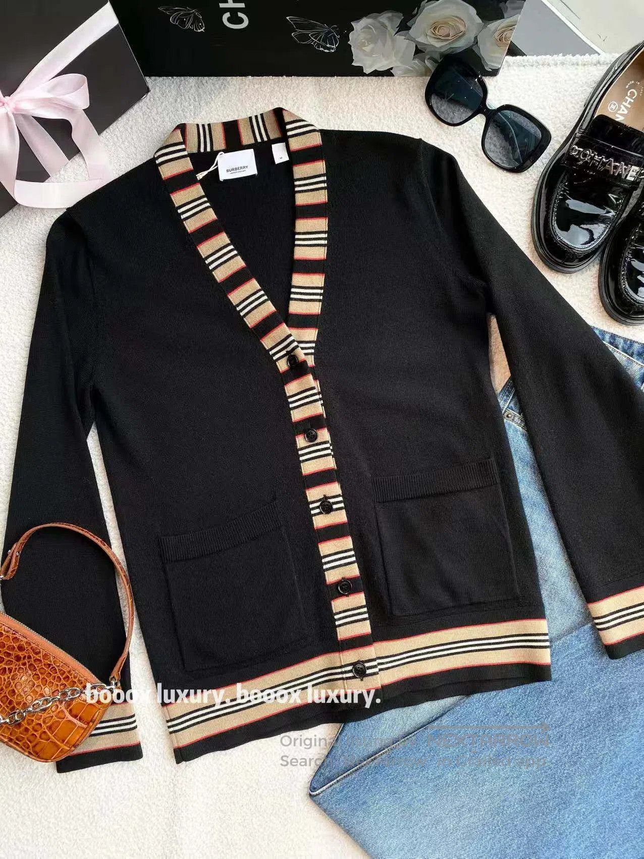 Burberry Burberry Wool Check Cardigan with Stripe Trim| Size M / US 6-8 / IT 42-44 - 1 Thumbnail