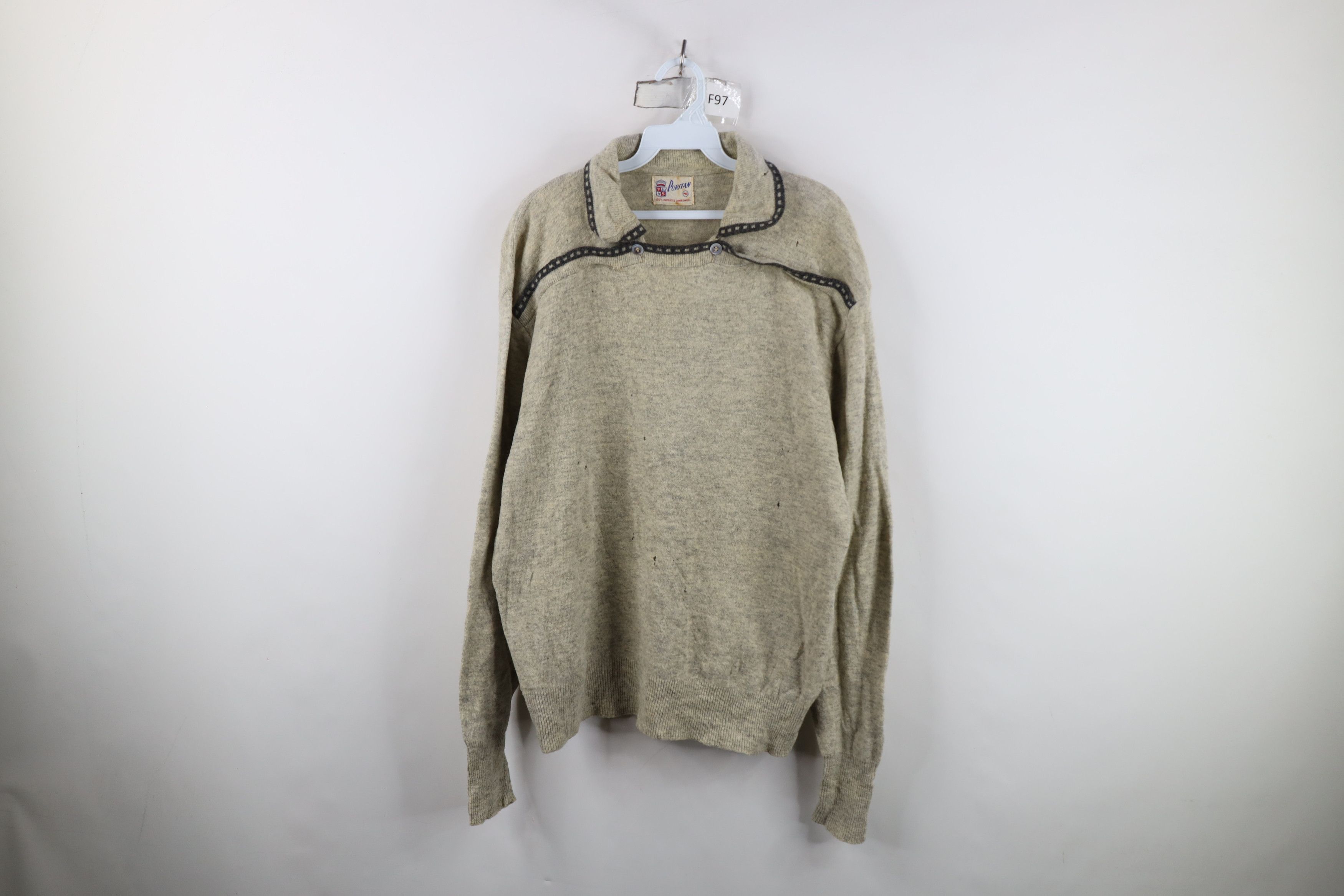 Vintage Vintage 50s Rockabilly Lambswool Collared Sweater Gray USA Size US XXL / EU 58 / 5 - 1 Thumbnail