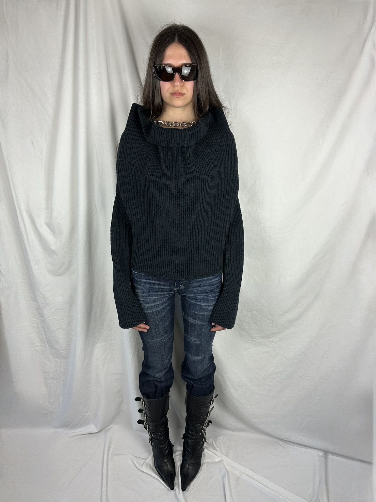 Y/Project Y/Project Draped Chain Ribbed Sweater Size L / US 10 / IT 46 - 3 Thumbnail