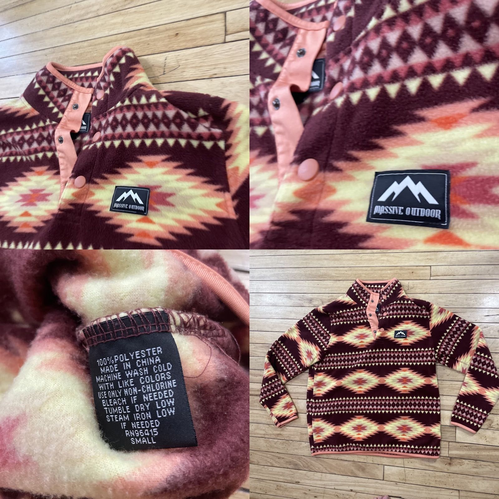 Vintage MASSIVE OUTDOOR Snap Sherpa Fleece Mens S Red Orange Tribal Aztec Southwest Jacket Mens Snap Fleece Outdoor Aztec Southwest Red Sportswear Size US S / EU 44-46 / 1 - 9 Thumbnail
