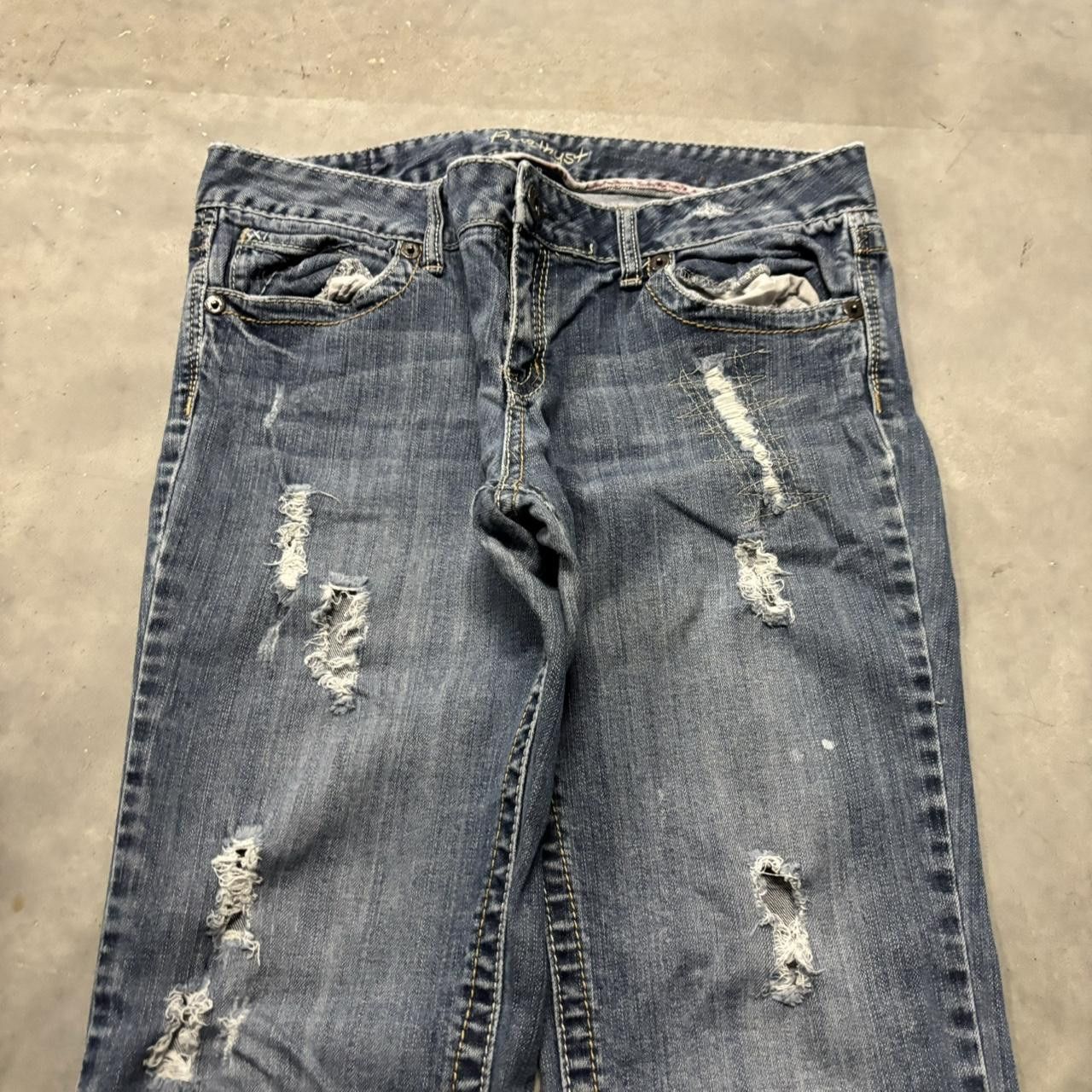 Japanese Brand × Vintage Crazy Vintage Y2K/2000s Grunge Medium Wash Distressed Flared Denim Jeans! Size US 34 / EU 50 - 5 Thumbnail