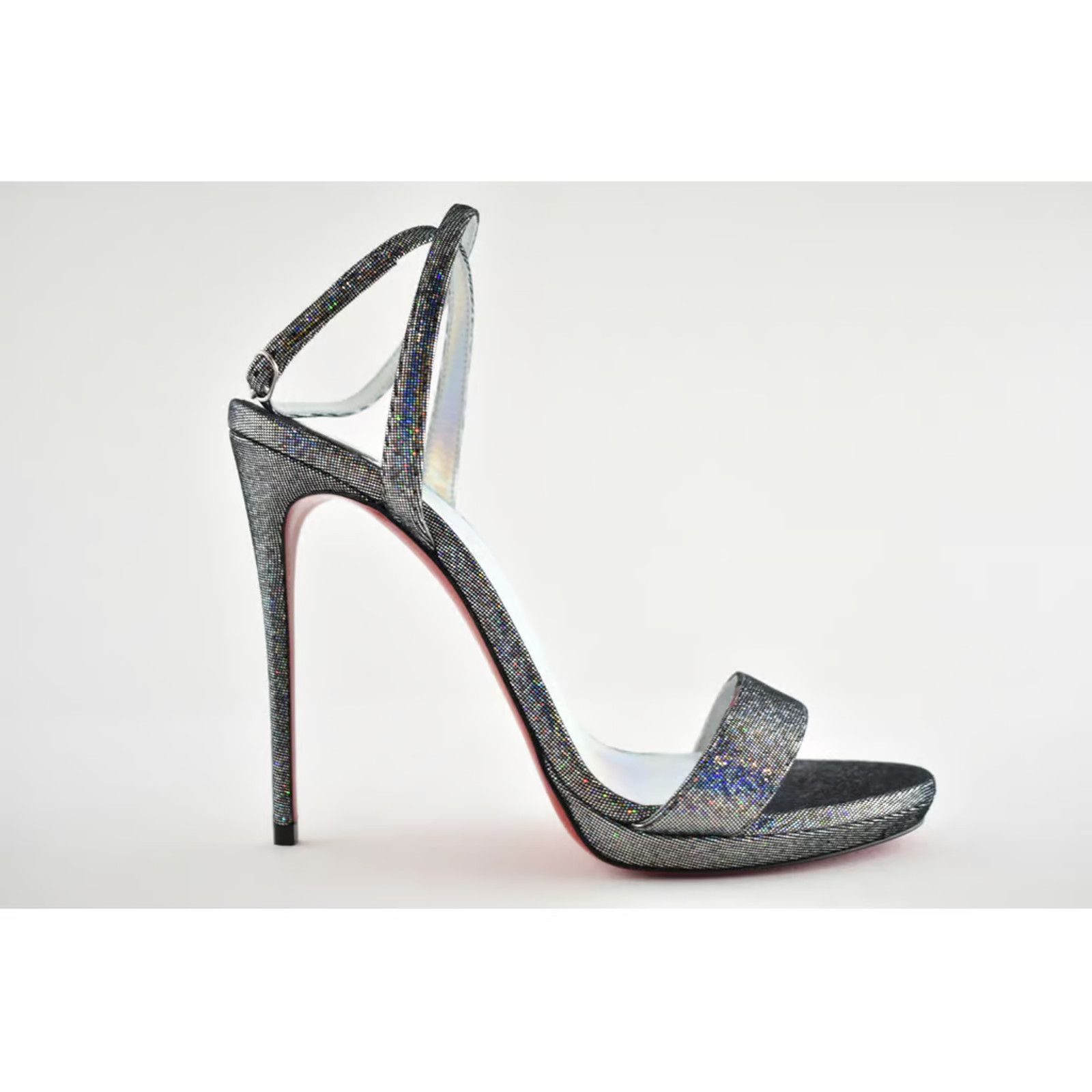 Christian Louboutin Loubi Queen 120 Silver Disco Ankle Strap Sandal Heel Pump 38 Size US 8 / IT 38 - 2 Thumbnail