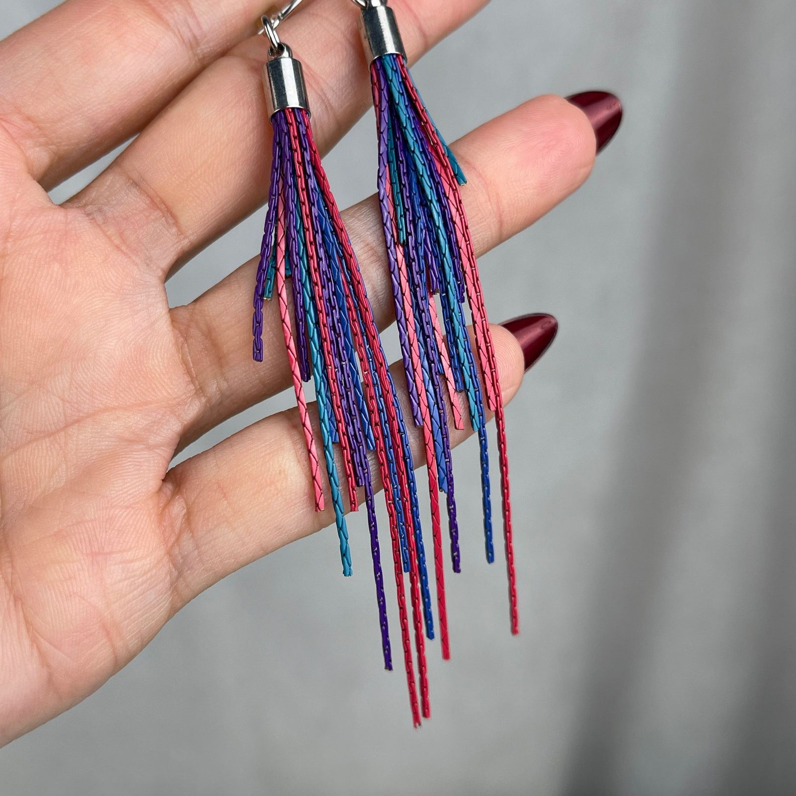 Other Colorful Chain Link Fringe Earrings Purple Teal Pink Blue Size ONE SIZE - 10 Thumbnail