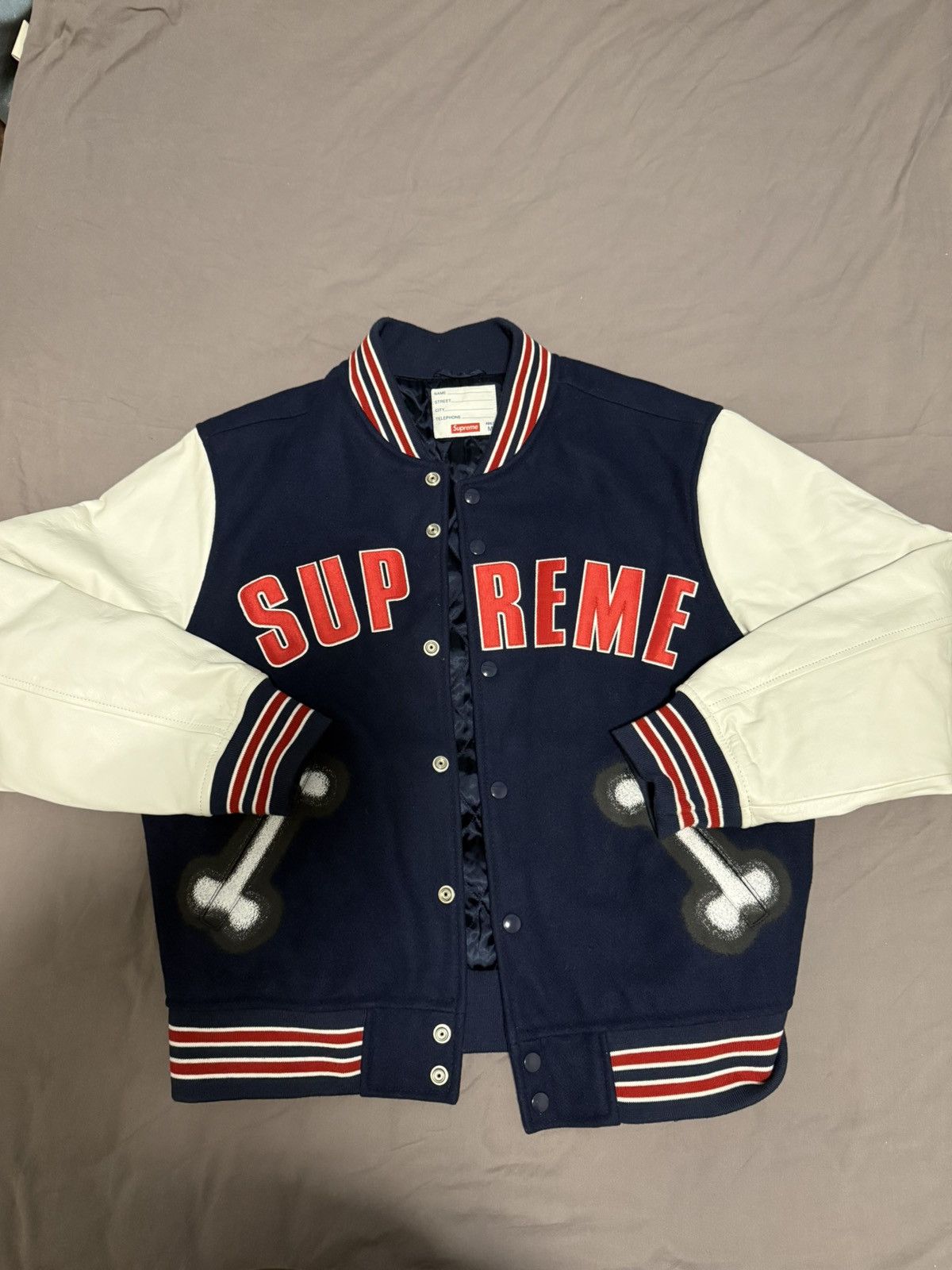 Supreme Supreme bone varsity leather jacket Size US M / EU 48-50 / 2 - 1 Thumbnail