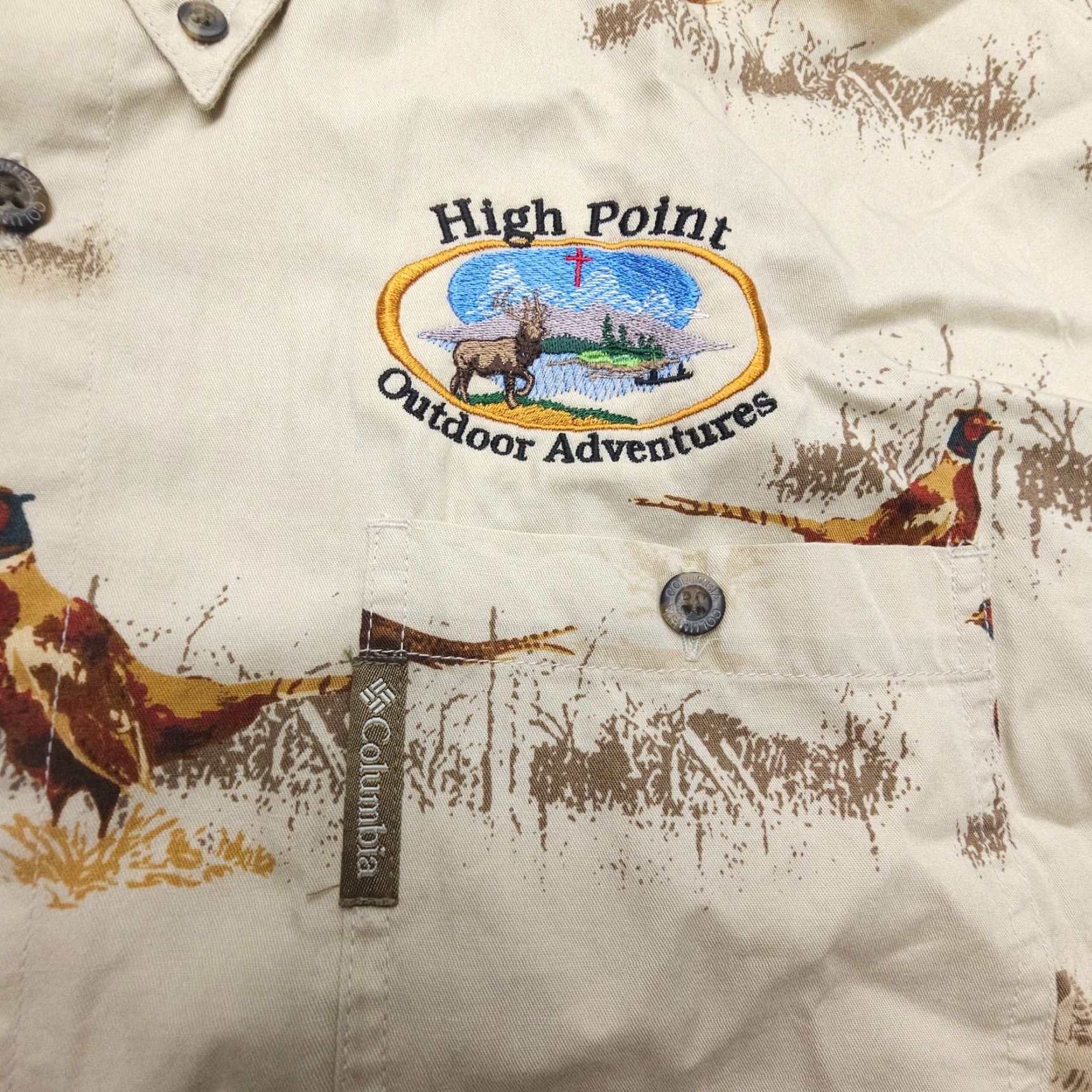 Vintage Columbia Shirt Mens XL Button-Up Twill Beig e Pheasant Print Long Sleeve Bird Outdoor River Lodge Pattern Size US XL / EU 56 / 4 - 4 Thumbnail