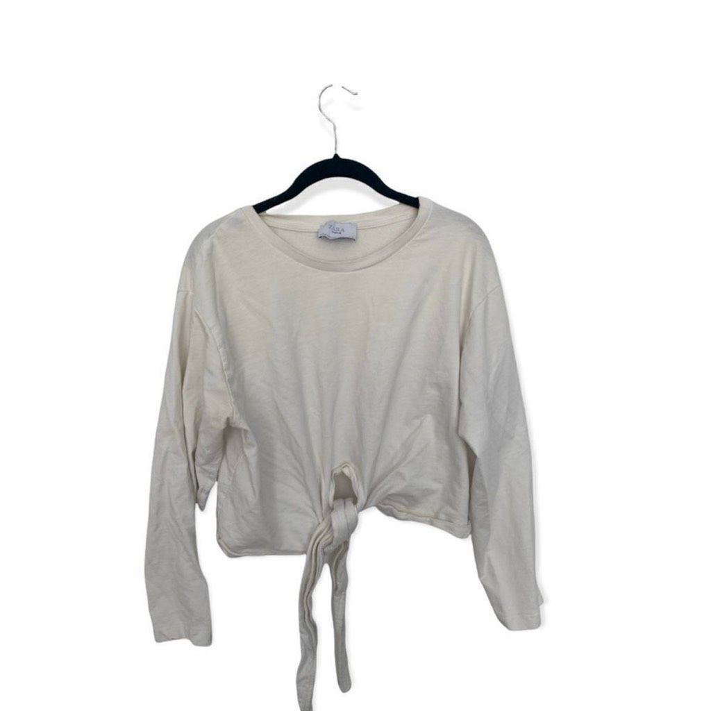 Zara Zara Trafaluc Tie-Front Long Sleeve Top – Size M – White Ove Size M / US 6-8 / IT 42-44 - 2 Thumbnail
