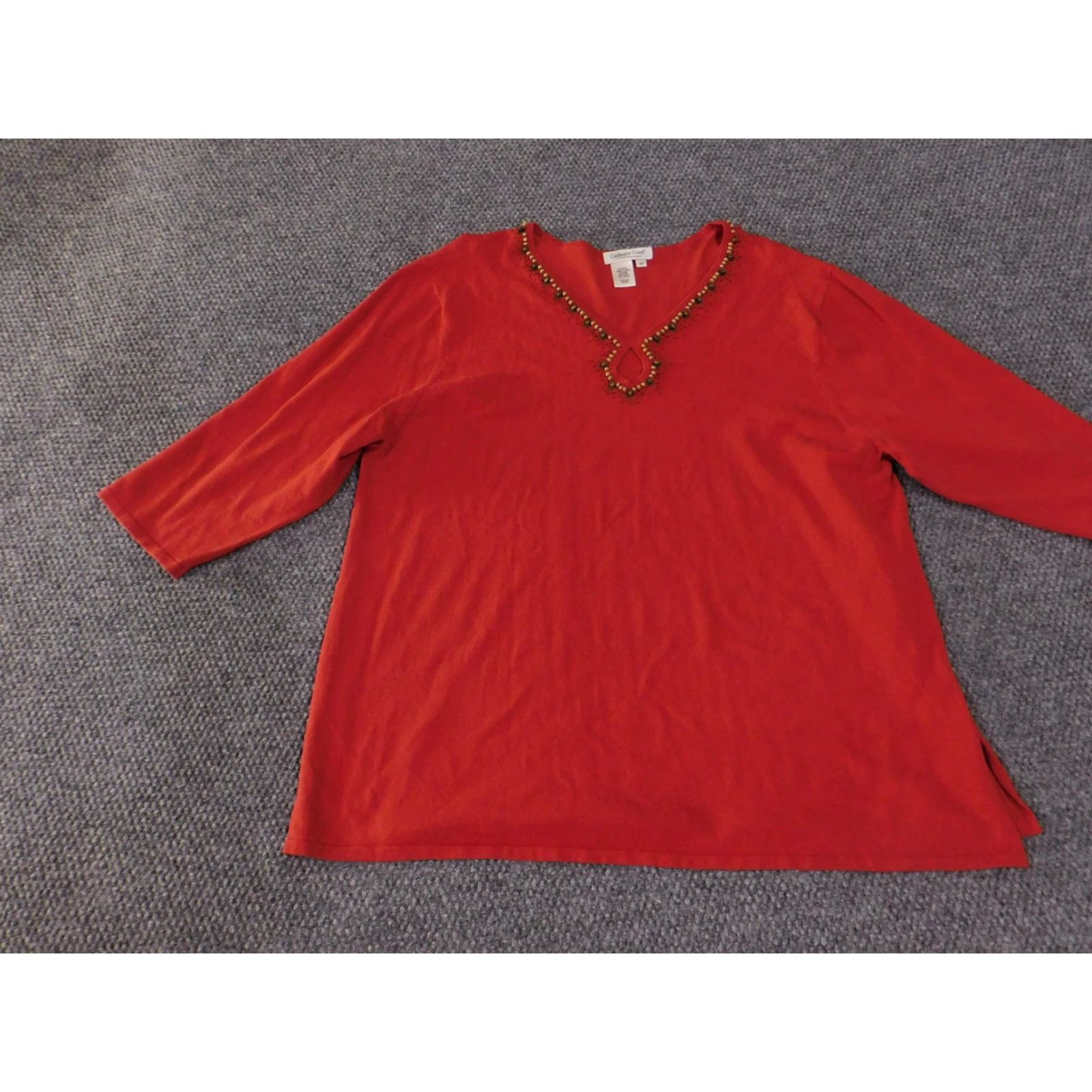 Coldwater Creek VINTAGE? No. Coldwater Creek Sweater Womens 3X Red Beaded Neck Silk Blend 3/4 Sleeve Pullover Size XXL / US 16-18 / IT 52-54 - 3 Thumbnail