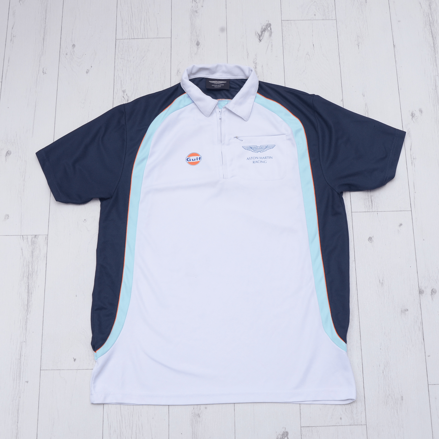 Vintage Aston Martin Racing Team Polo T-Shirt Gulf Rare Vintage XL-L Size US XL / EU 56 / 4 - 1 Thumbnail