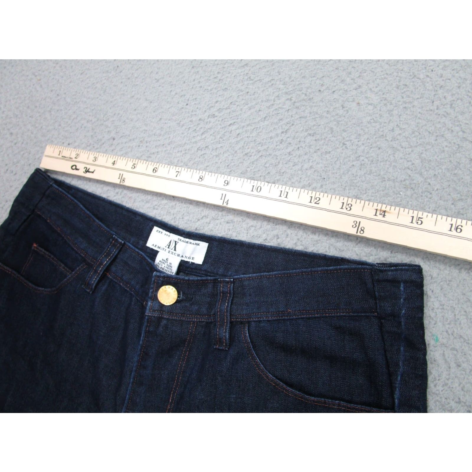 Armani Exchange VINTAGE Armani Exchange Jeans Women's 6 Blue Raw Denim 5-Pocket Embroidered W/ Pockets 2000s Y2K Straight Rise Mid Waist 30" Inseam 29" Size 28" / US 6 / IT 42 - 6 Thumbnail