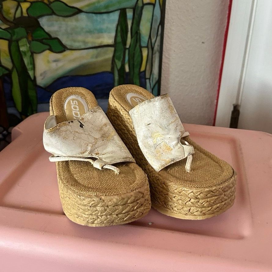 Other soda vintage platform woven white sandals Size US 7 / IT 37 - 1 Thumbnail