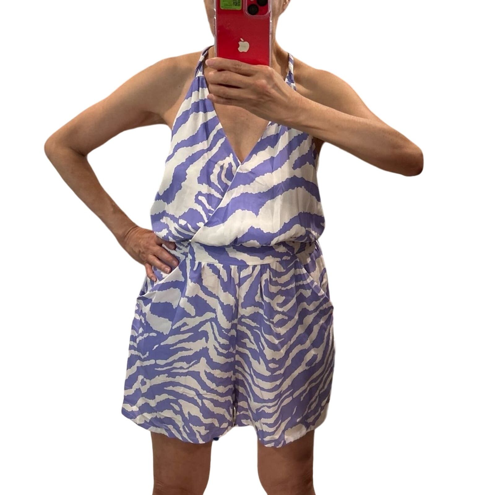Other Charlie Jade lilac zebra print silk women’s large romper Size 37" - 1 Thumbnail