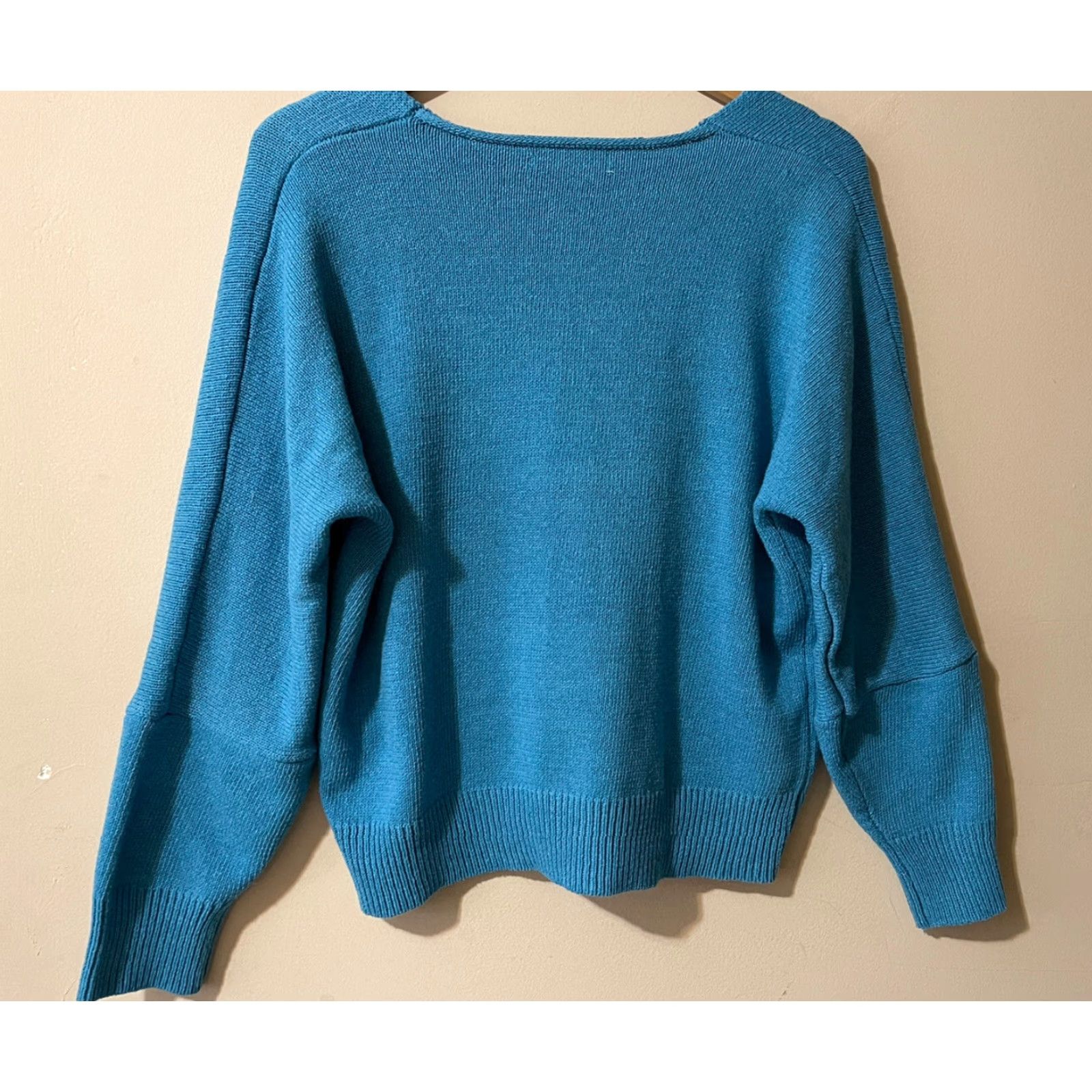 Vintage Miss Look Women's S Turquoise Cotton V-Neck Oversized Pullover Sweater Shirt/ Sweater? Size S / US 4 / IT 40 - 7 Thumbnail