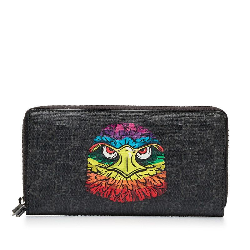 Gucci Gucci Gucci GG Supreme Eagle Zip Wallet Black Canvas Long Wallet 451278 in Great Condition Size ONE SIZE - 1 Thumbnail