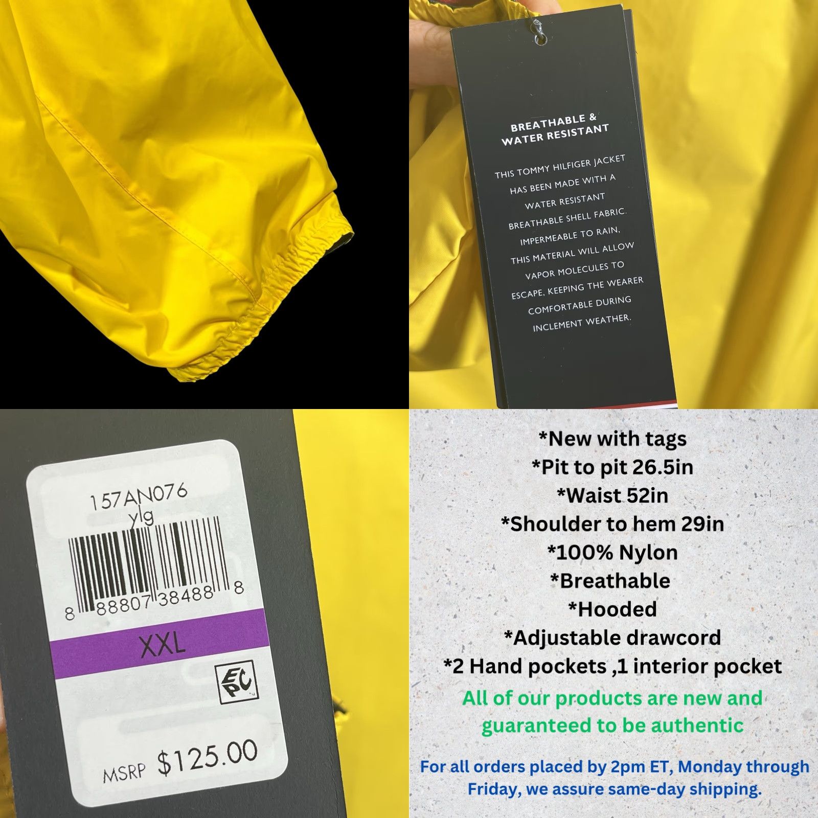 Tommy Hilfiger Tommy Hilfiger Men's Rain Jacket XXL Yellow Water-Wind Resistant Breathable Jacket Size US XXL / EU 58 / 5 - 8 Thumbnail