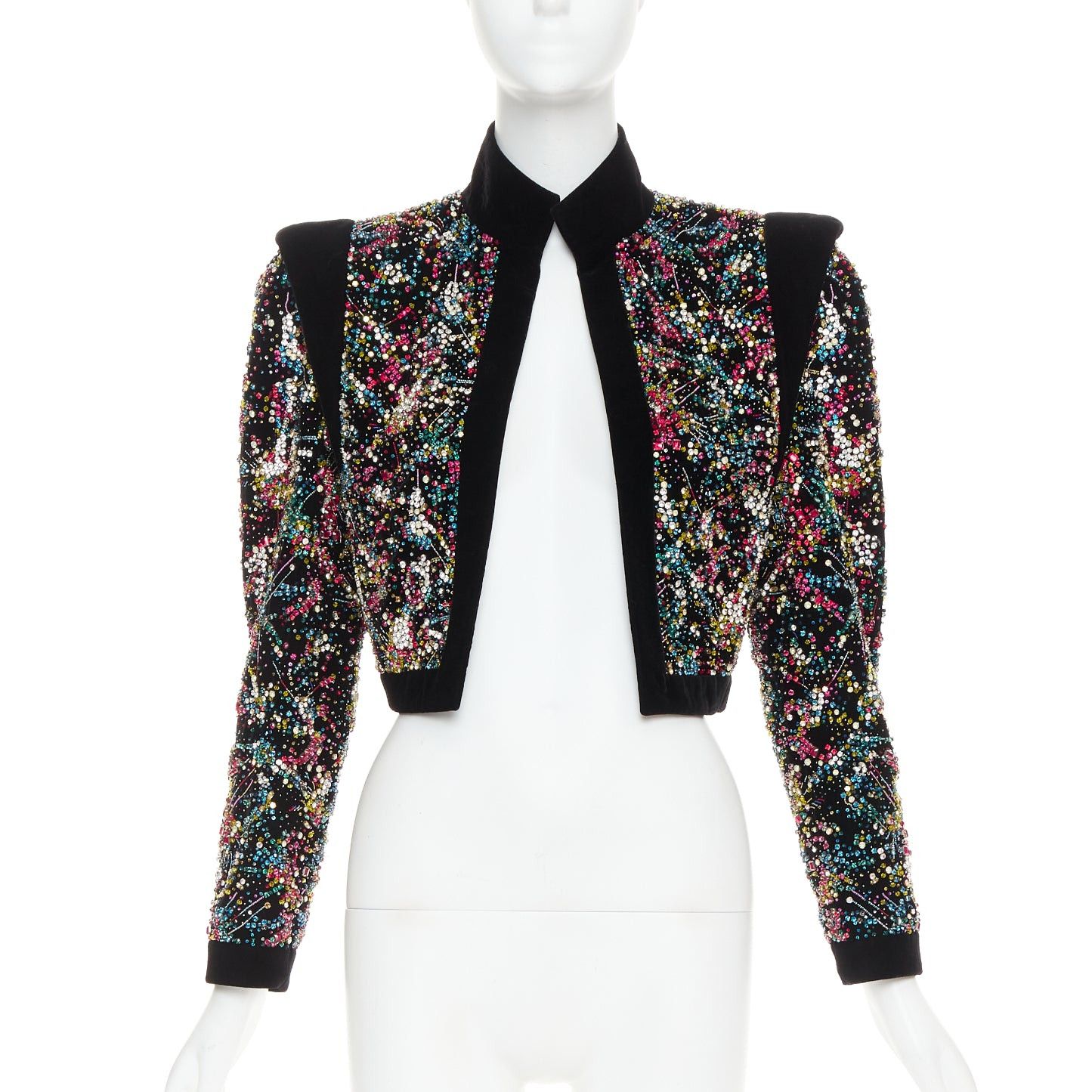 Alexandre Vauthier rare ALEXANDRE VAUTHIER COUTURE SS2021 Runway black velvet rhinestone crystal embellished crop jacket Size S / US 4 / IT 40 - 1 Thumbnail